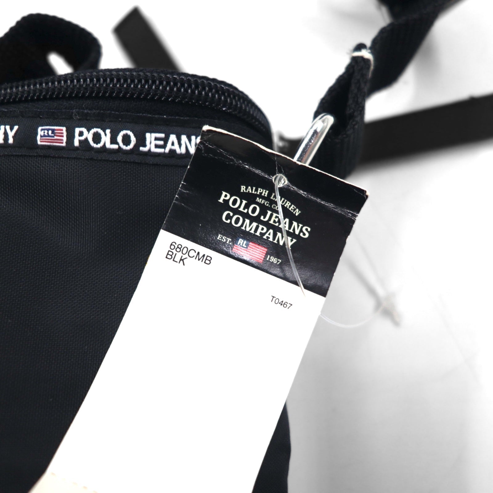 POLO JEANS CO. RALPH LAUREN Borsa a tracolla nera in nylon, nuova