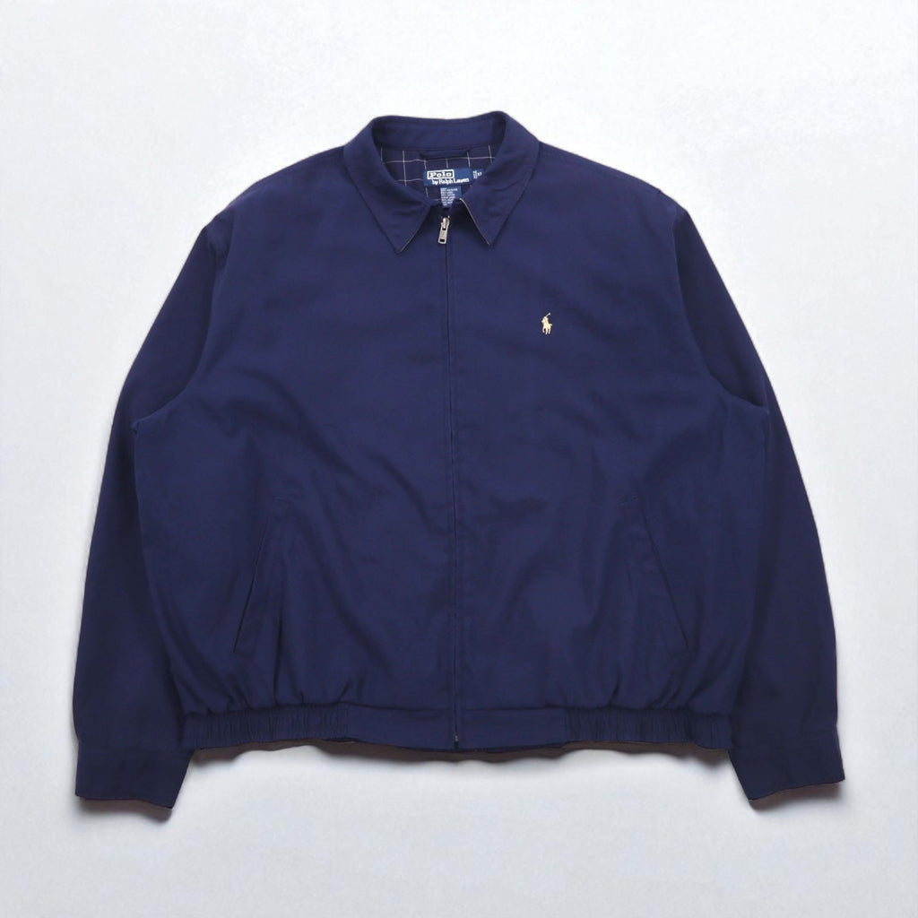 Polo by Ralph Lauren anni '90 swingtop giacca Harrington XL blu navy poliestere fodera a quadri ricamo pony piccolo