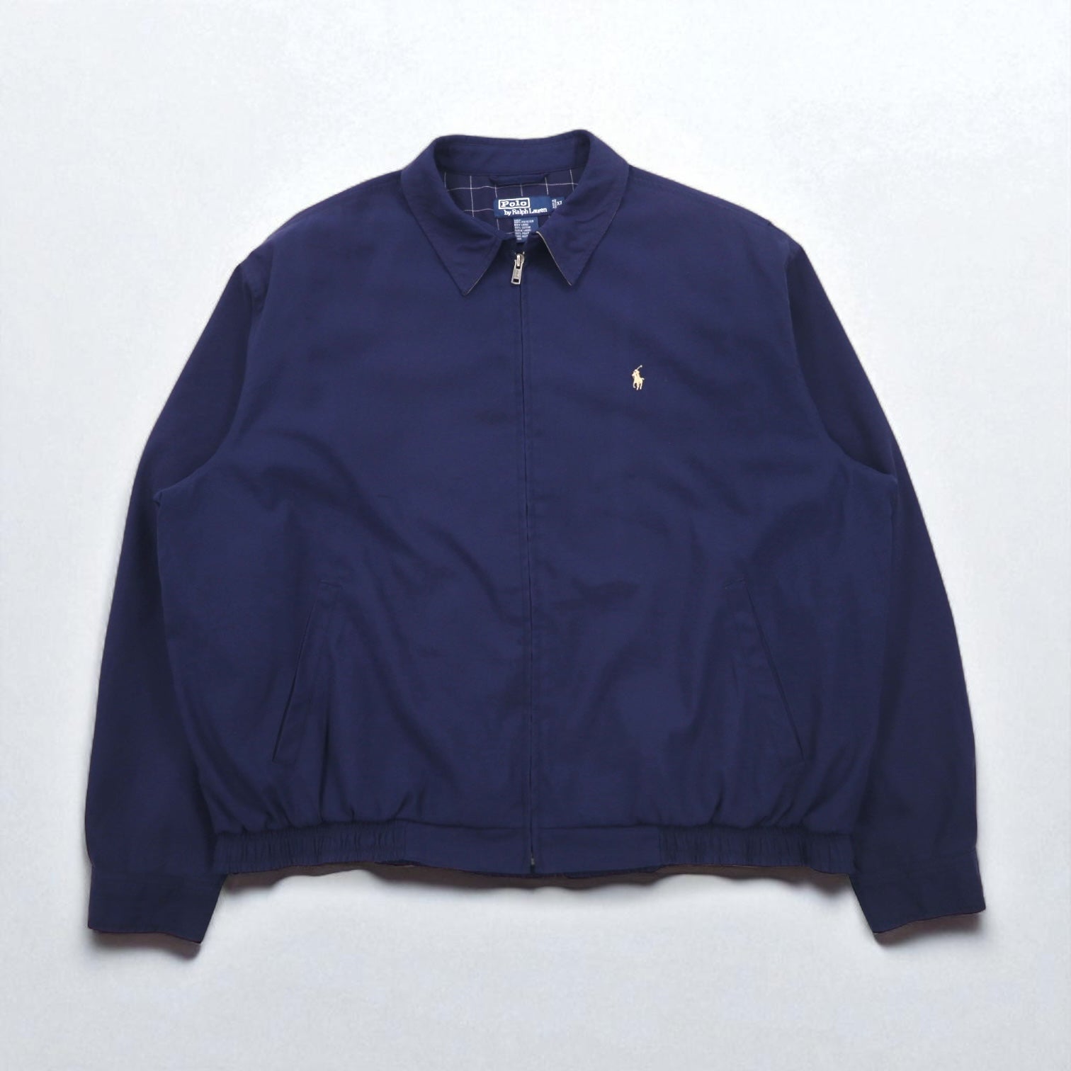Polo by Ralph Lauren anni '90 swingtop giacca Harrington XL blu navy poliestere fodera a quadri ricamo pony piccolo