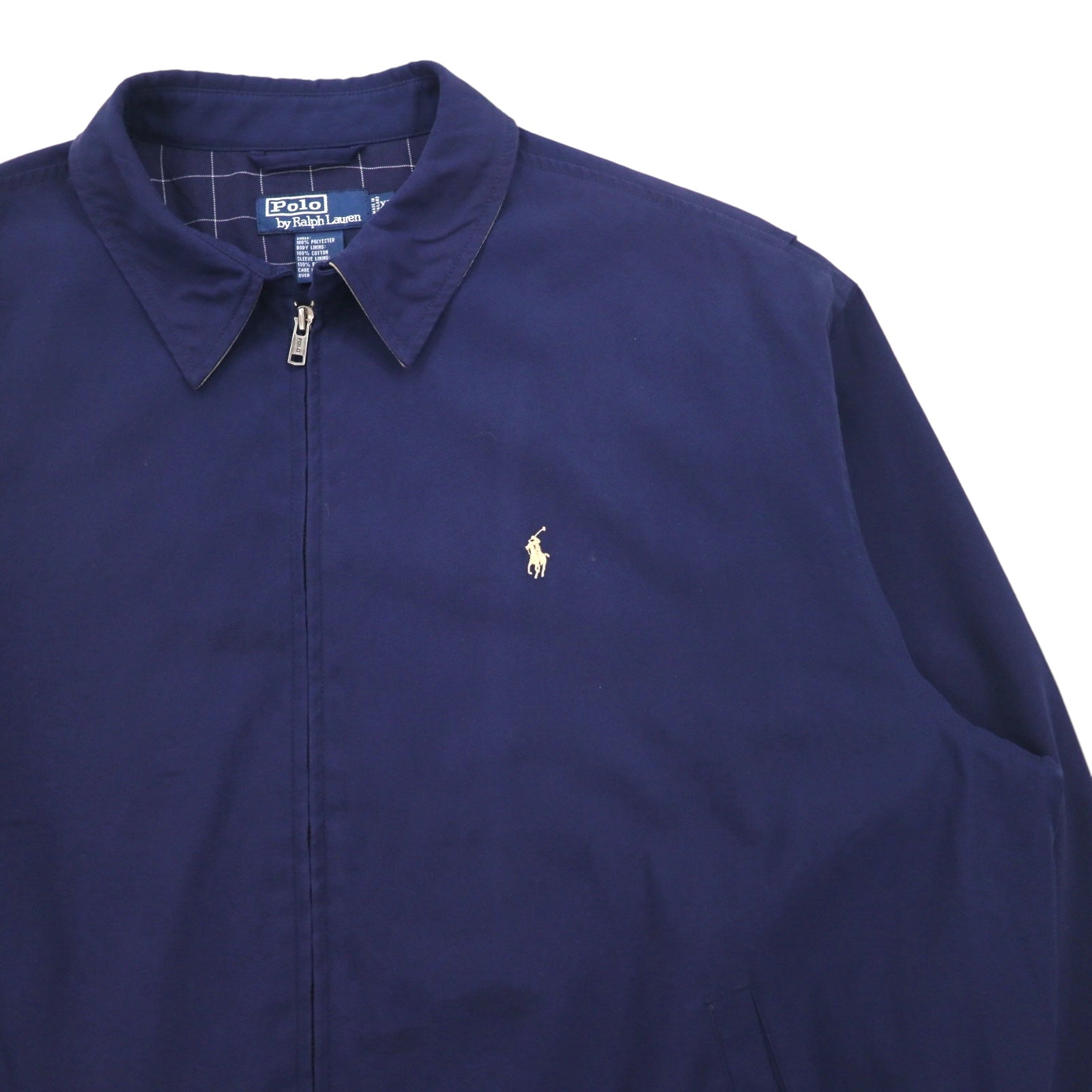 Polo by Ralph Lauren anni '90 swingtop giacca Harrington XL blu navy poliestere fodera a quadri ricamo pony piccolo