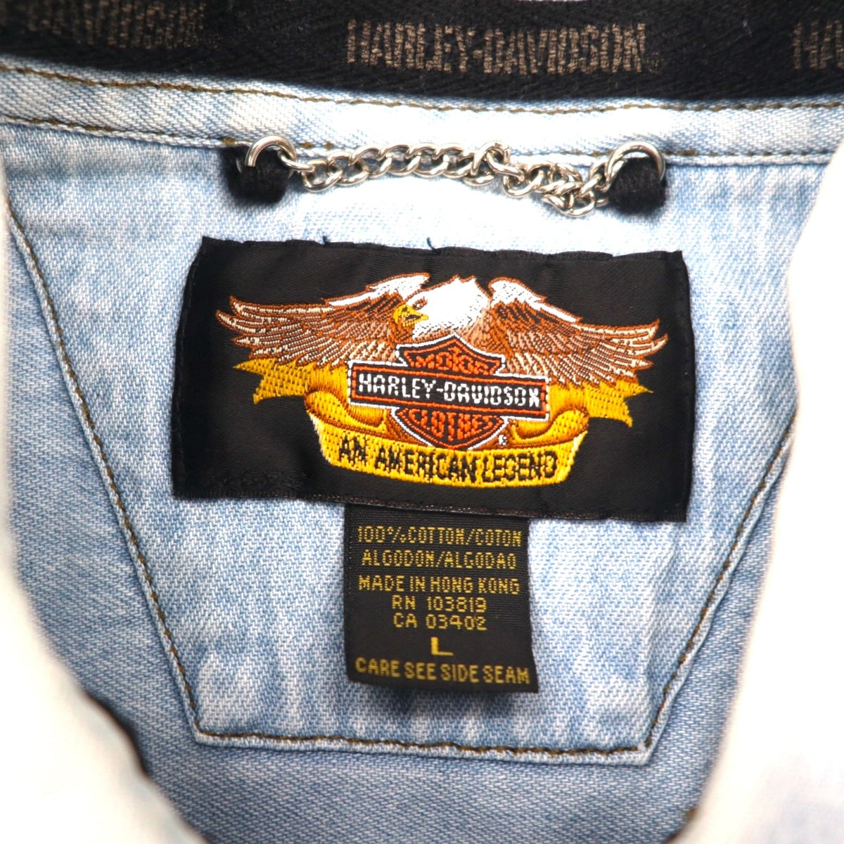 HARLEY DAVIDSON Camicia in denim slavato L blu chiaro cotone ricamo logo posteriore