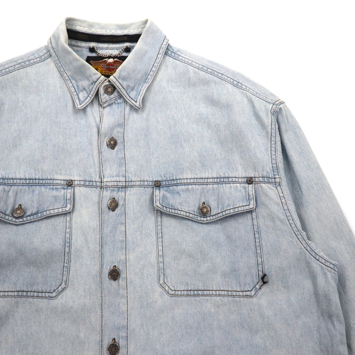 HARLEY DAVIDSON Camicia in denim slavato L blu chiaro cotone ricamo logo posteriore