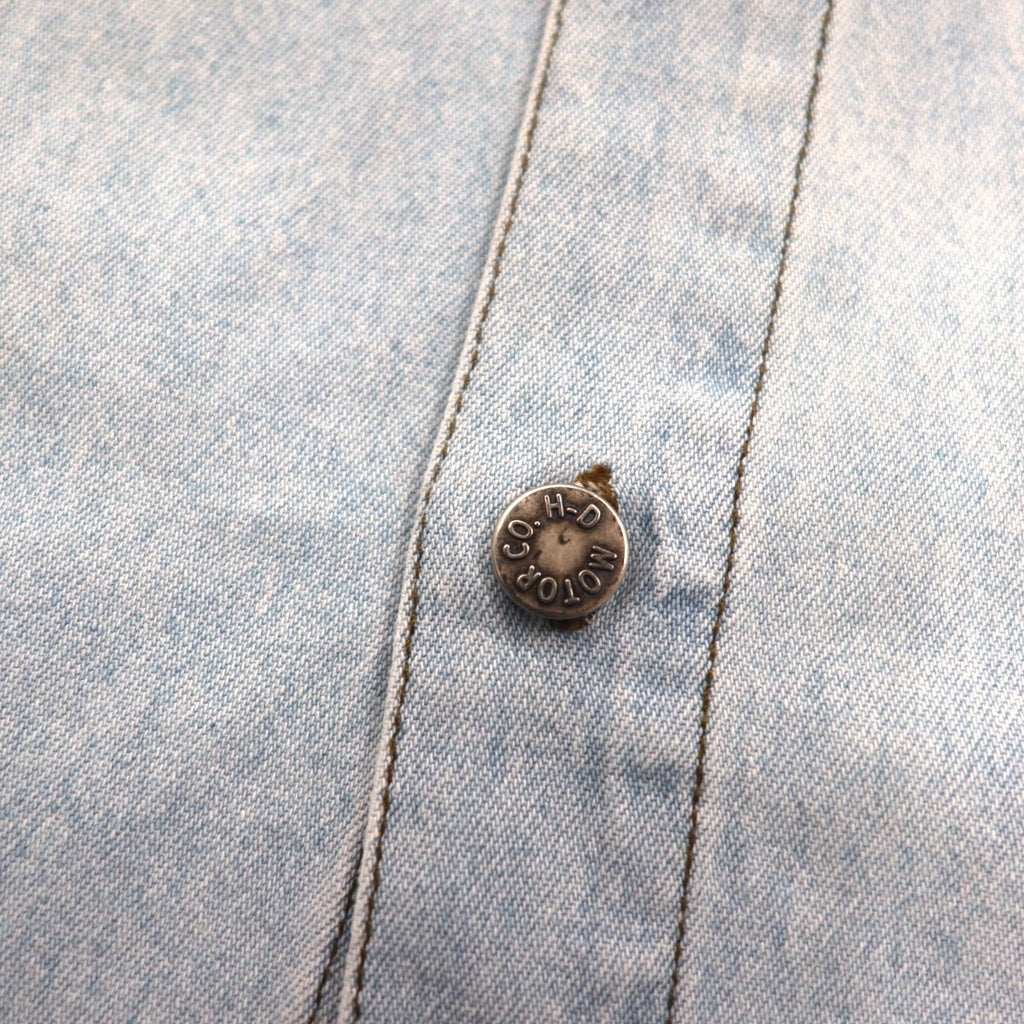 HARLEY DAVIDSON アイスウォッシュ デニムシャツ L ライトブルー コットン バックロゴ刺繍