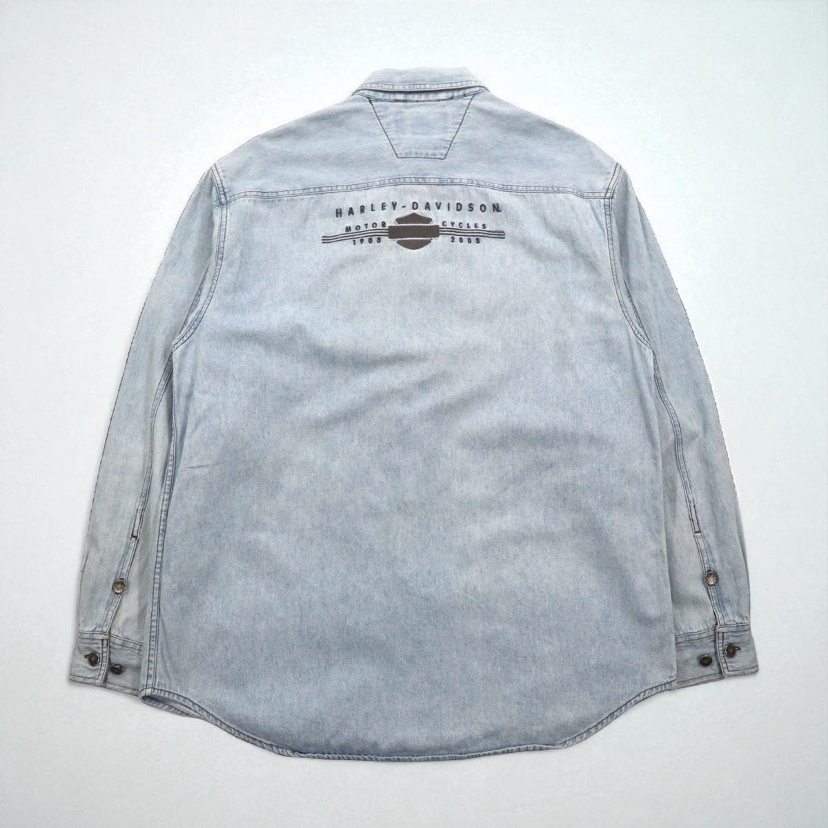 HARLEY DAVIDSON Camicia in denim slavato L blu chiaro cotone ricamo logo posteriore