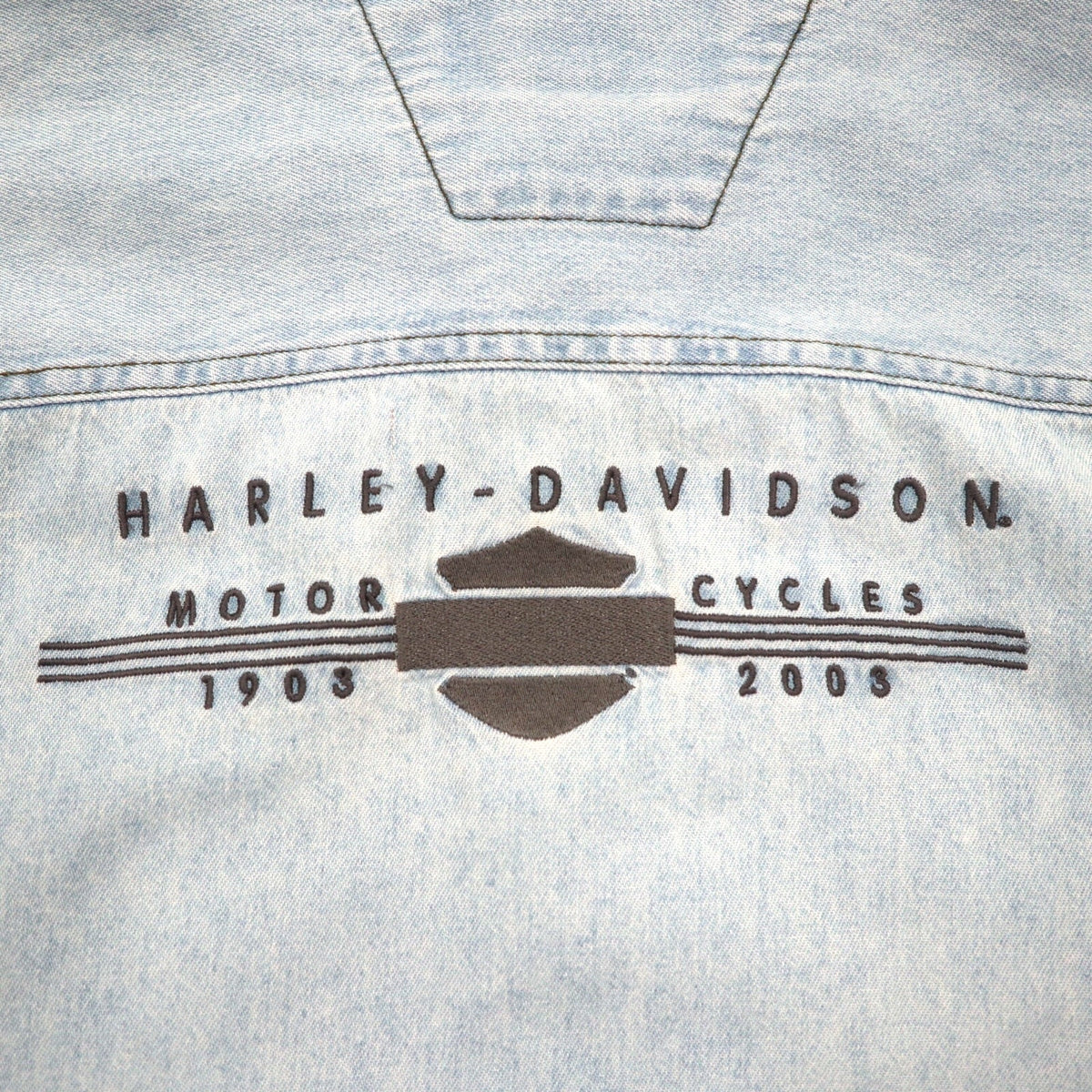 HARLEY DAVIDSON Camicia in denim slavato L blu chiaro cotone ricamo logo posteriore