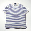 Polo by Ralph Lauren anni '90, maglietta polo a righe, taglia L, bianca e blu, in cotone con ricamo piccolo pony.
