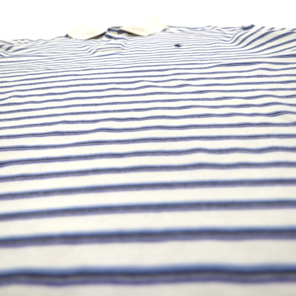 Polo by Ralph Lauren anni '90, maglietta polo a righe, taglia L, bianca e blu, in cotone con ricamo piccolo pony.