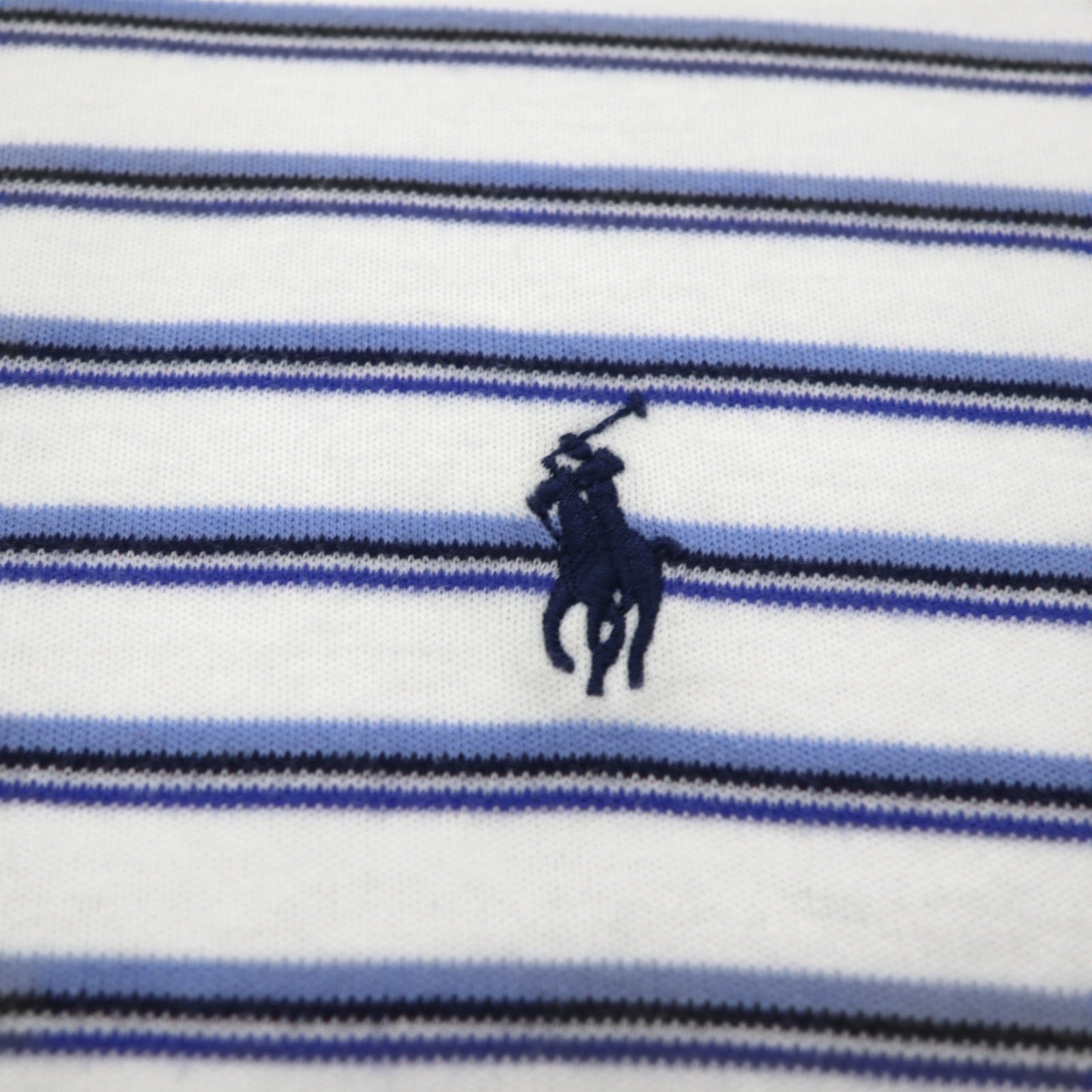 Polo by Ralph Lauren anni '90, maglietta polo a righe, taglia L, bianca e blu, in cotone con ricamo piccolo pony.