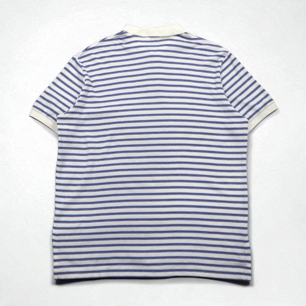 Polo by Ralph Lauren anni '90, maglietta polo a righe, taglia L, bianca e blu, in cotone con ricamo piccolo pony.