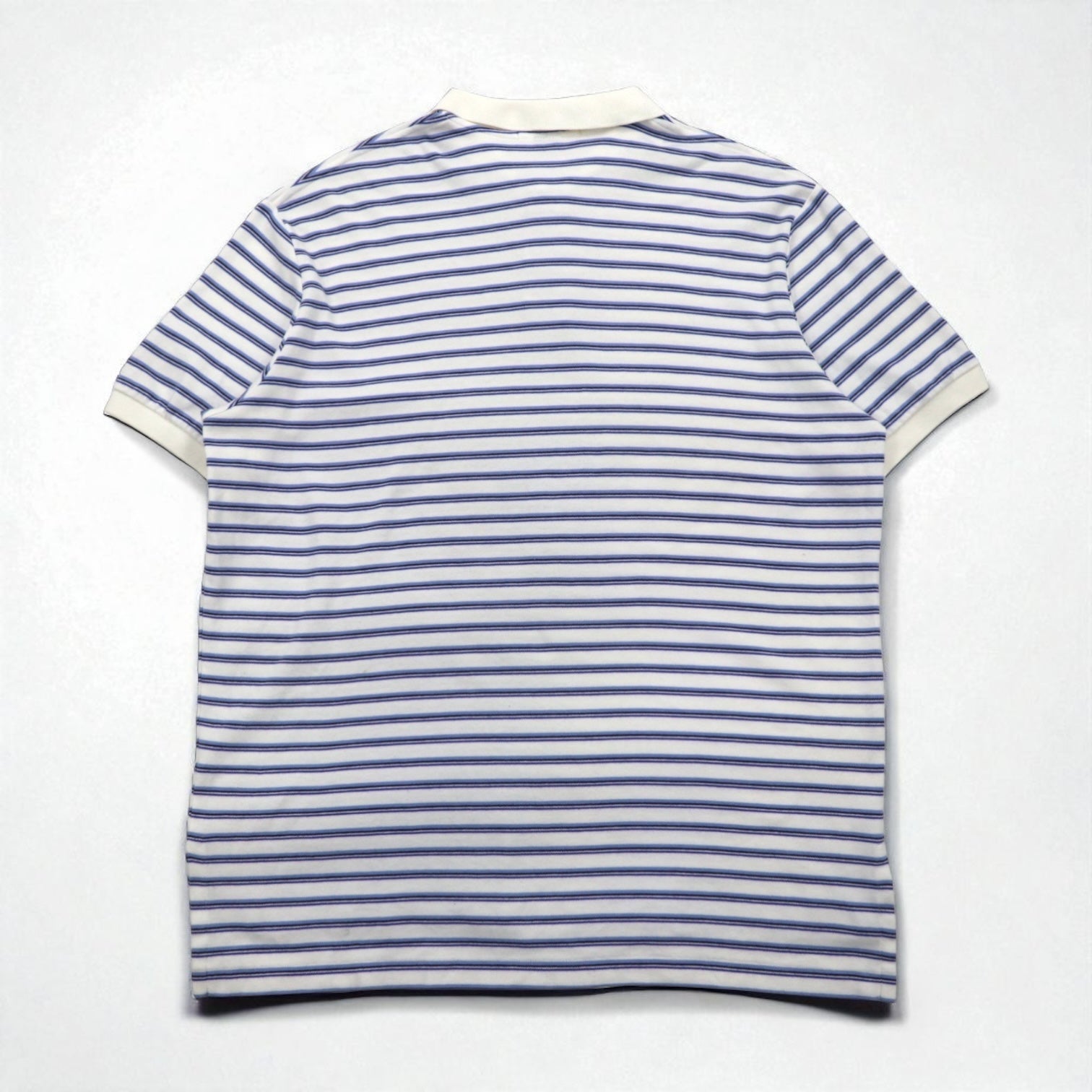 Polo by Ralph Lauren anni '90, maglietta polo a righe, taglia L, bianca e blu, in cotone con ricamo piccolo pony.
