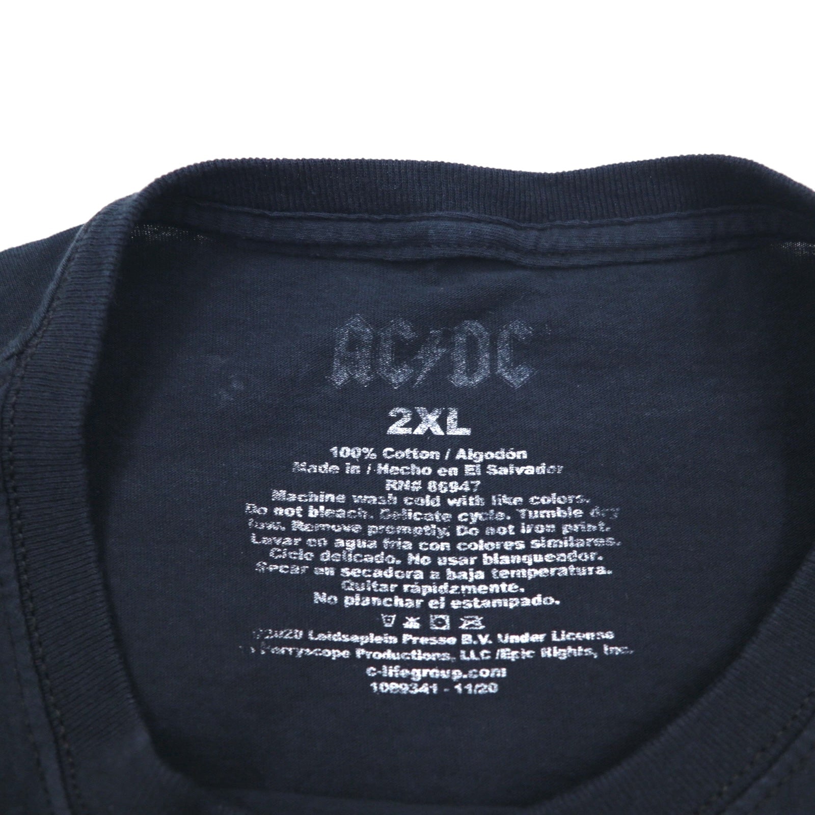 AC/DC T-shirt ufficiale Rock Band 2XL nero cotone BACK IN BLACK