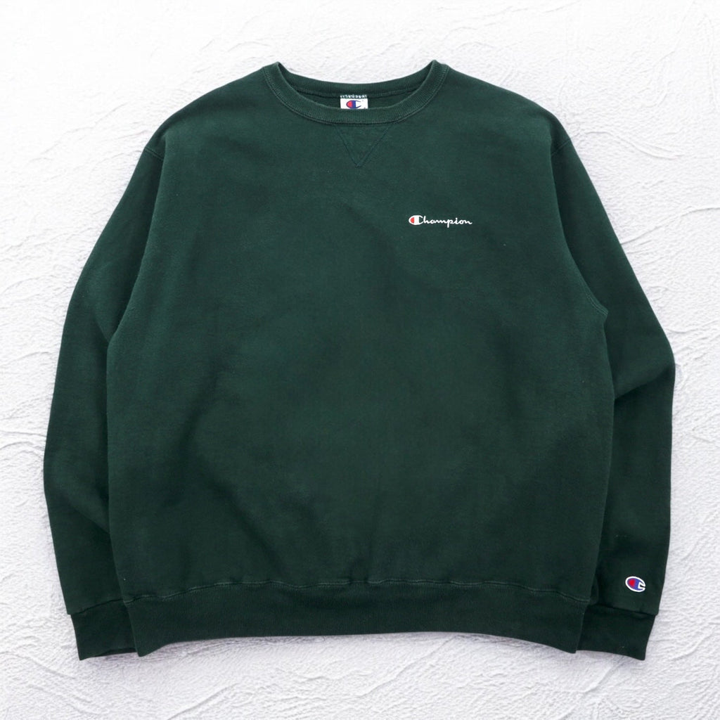 Champion 90年代 USA製 刺繍タグ クルーネック スウェット XL グリーン ワンポイントロゴ刺繍