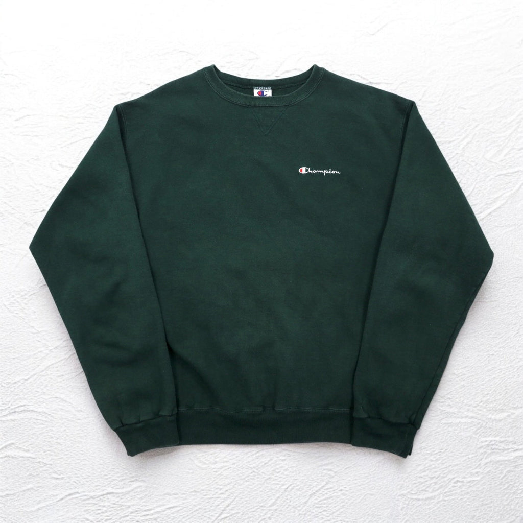Champion 90年代 USA製 刺繍タグ クルーネック スウェット XL グリーン ワンポイントロゴ刺繍