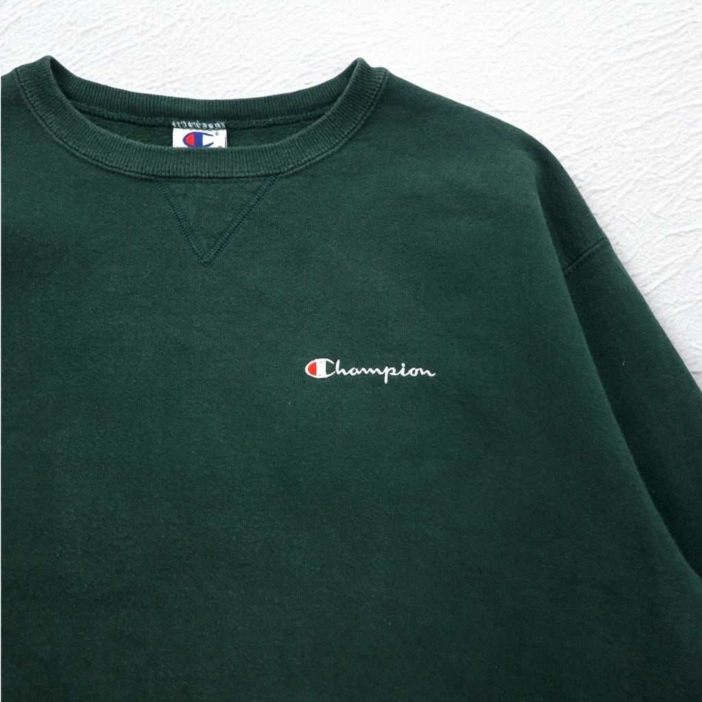 Champion 90年代 USA製 刺繍タグ クルーネック スウェット XL グリーン ワンポイントロゴ刺繍