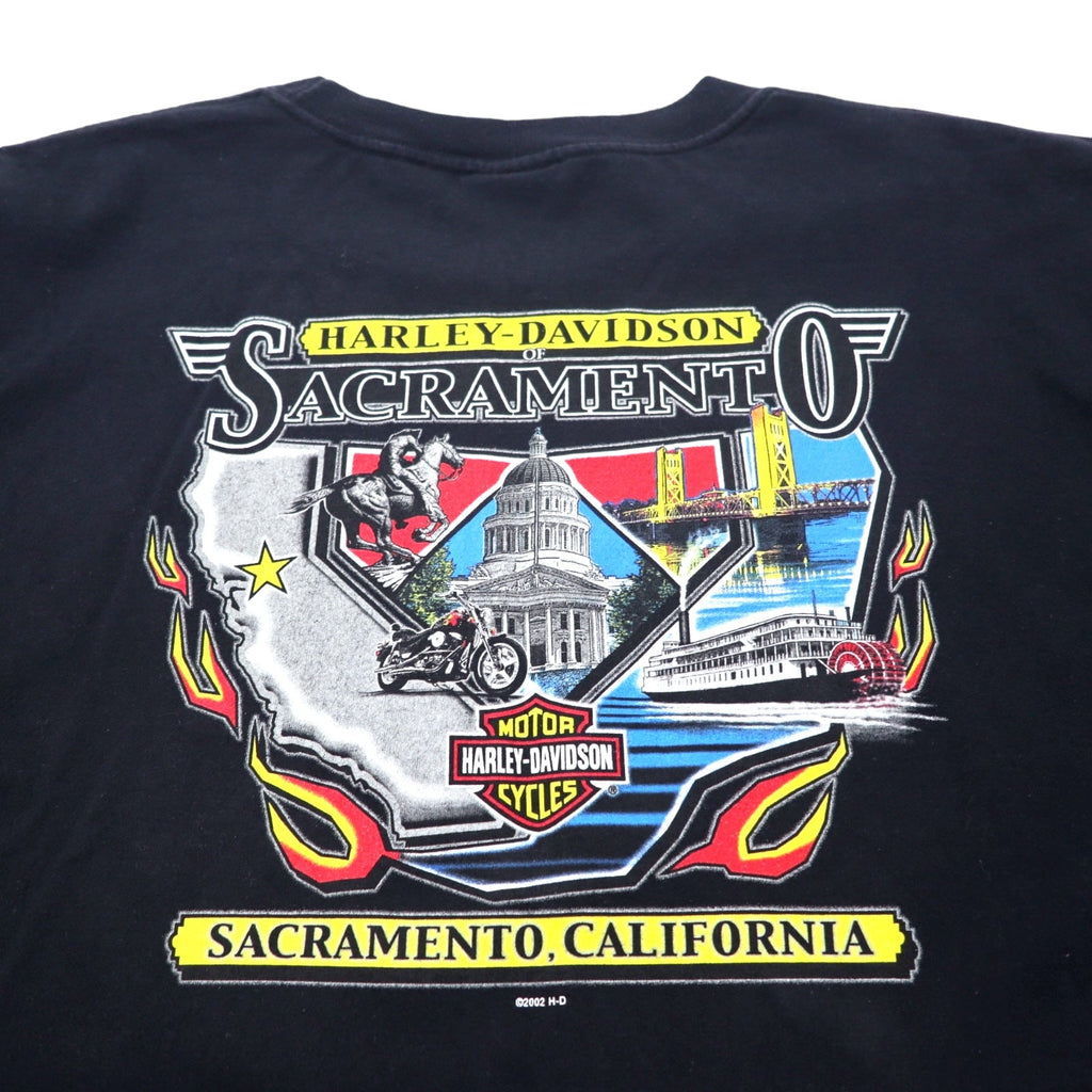 Maglietta HARLEY DAVIDSON MADE IN USA, anni 2000, stampa logo, taglia 2XL, colore nero, cotone, SACRAMENTO CALIFORNIA, taglia grande