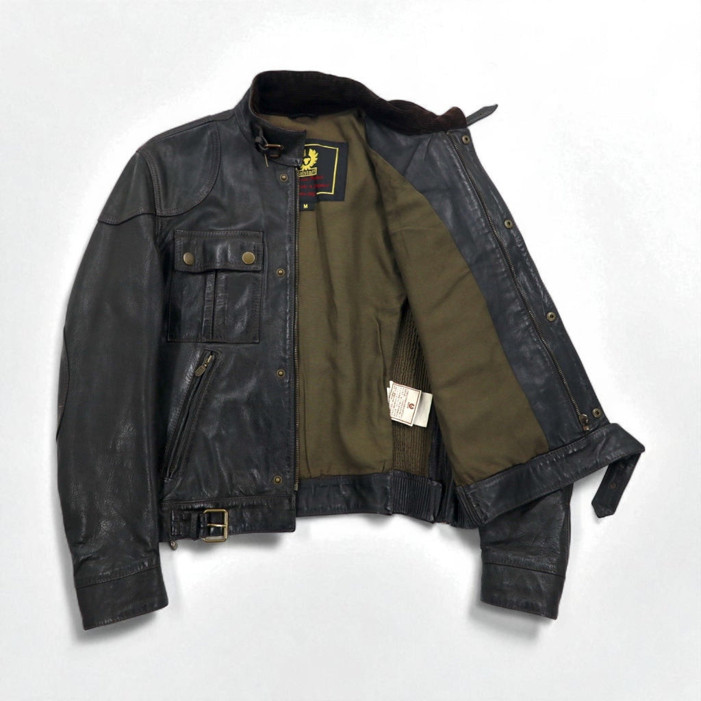 Belstaff Made in Italy Giacca Moto in Pelle Cerata a Mano Gangster Rider's M Marrone