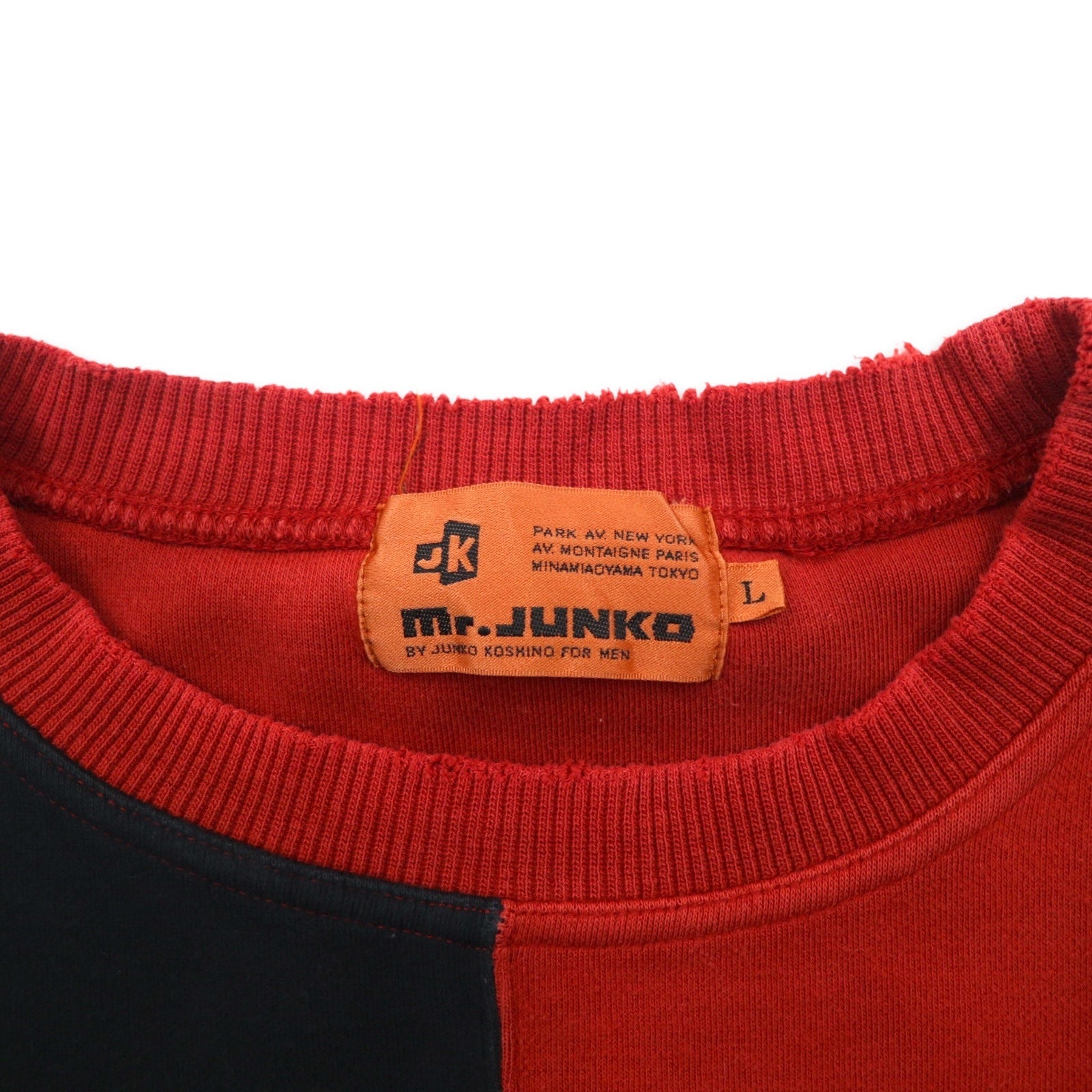 Mr.JUNKO Anni '90 Felpa L Rosso Nero Bicolore Cotone Logo Ricamato Fatto in Giappone