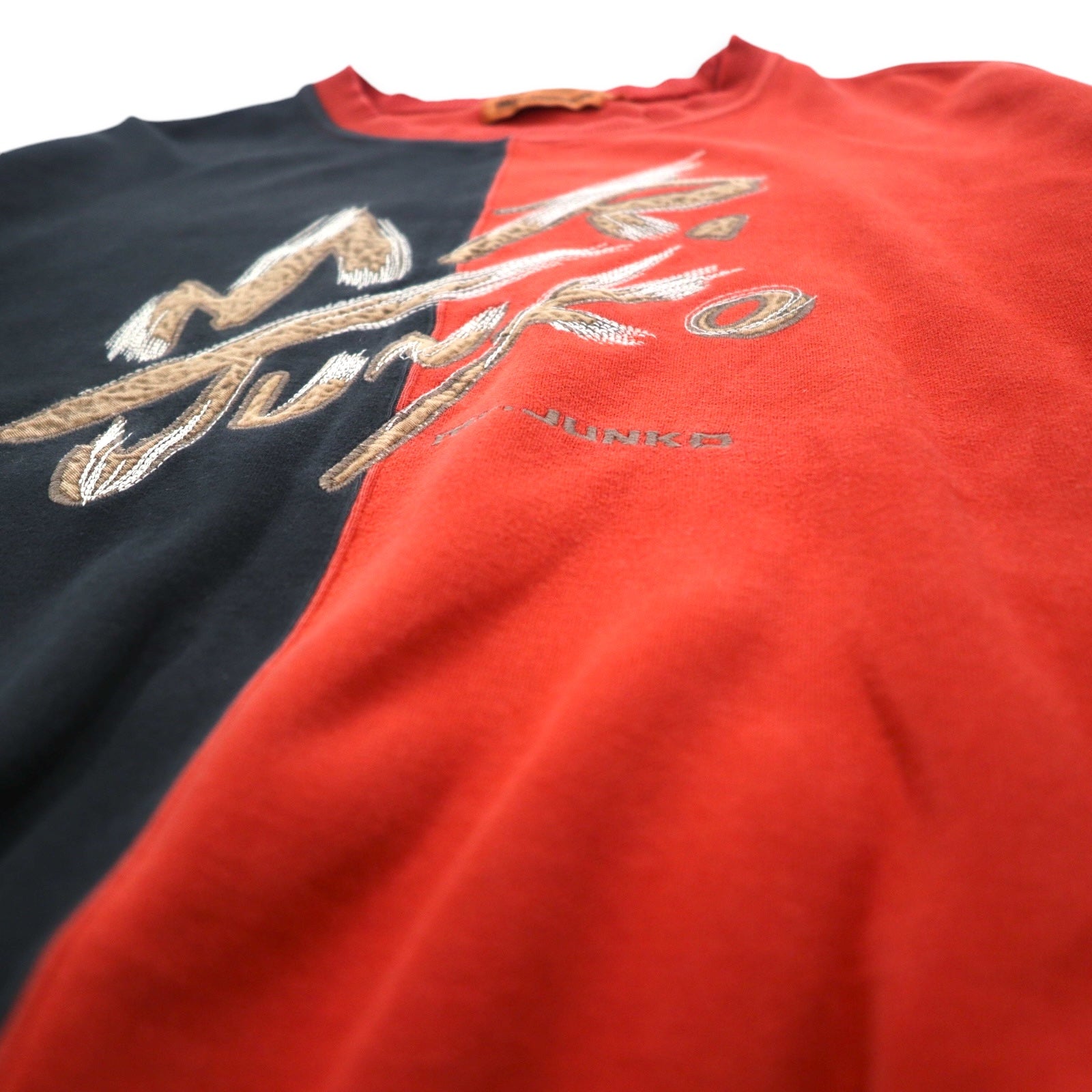 Mr.JUNKO Anni '90 Felpa L Rosso Nero Bicolore Cotone Logo Ricamato Fatto in Giappone