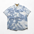 Burberry anni '90, camicia di jeans a maniche corte, abbottonata, vestibilità L, blu, taschino sul petto, made in Francia, lavaggio chimico
