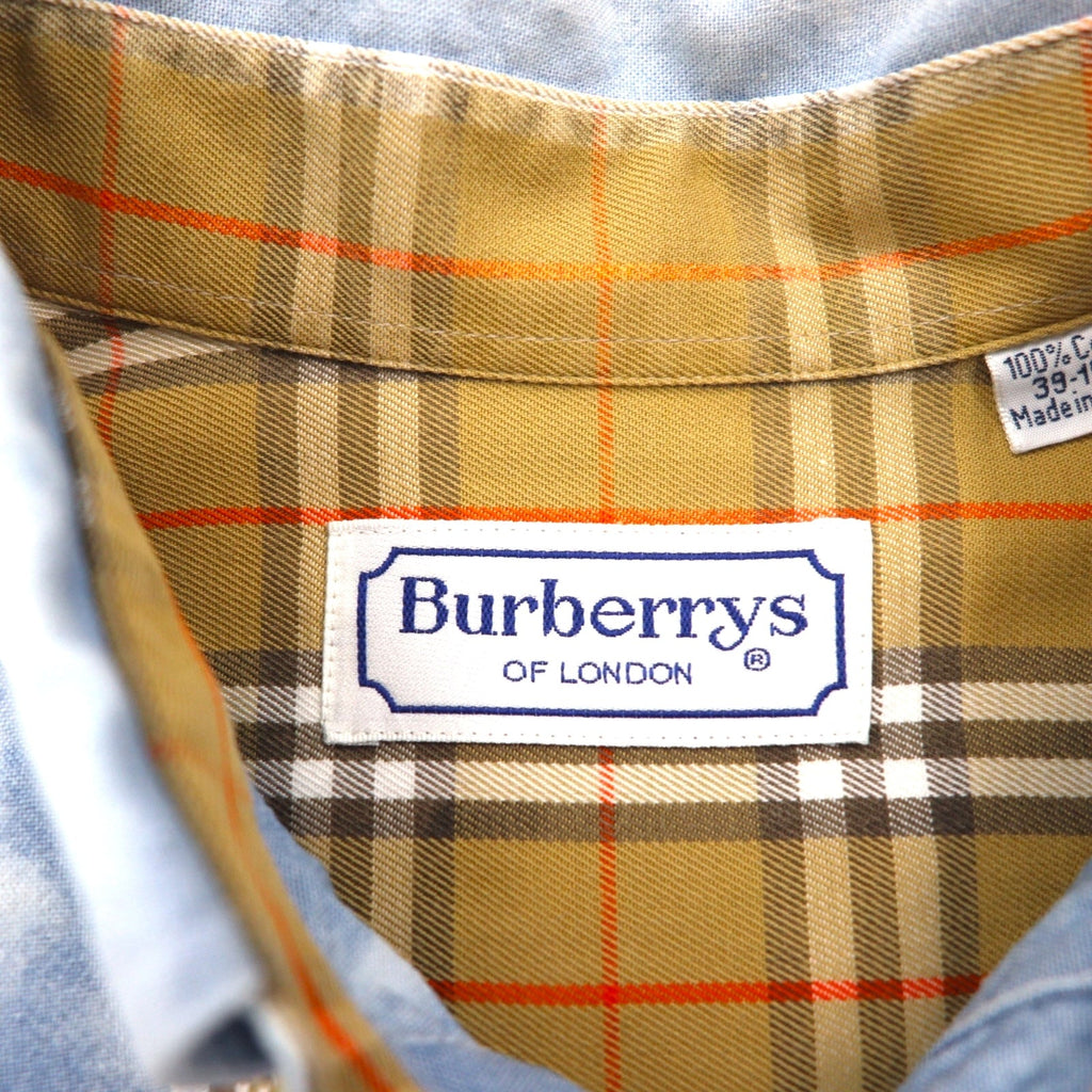 Burberry anni '90, camicia di jeans a maniche corte, abbottonata, vestibilità L, blu, taschino sul petto, made in Francia, lavaggio chimico