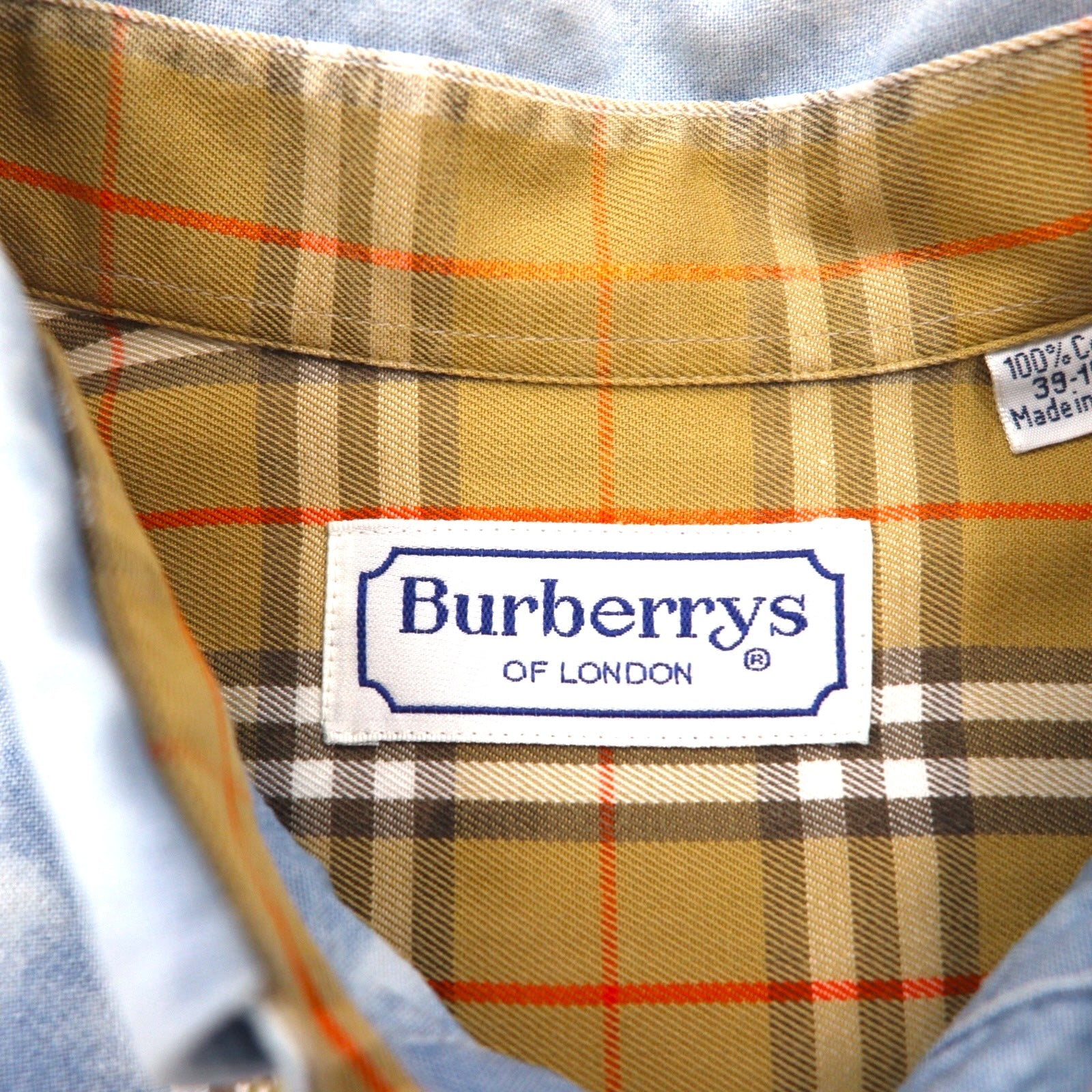 Burberry anni '90, camicia di jeans a maniche corte, abbottonata, vestibilità L, blu, taschino sul petto, made in Francia, lavaggio chimico