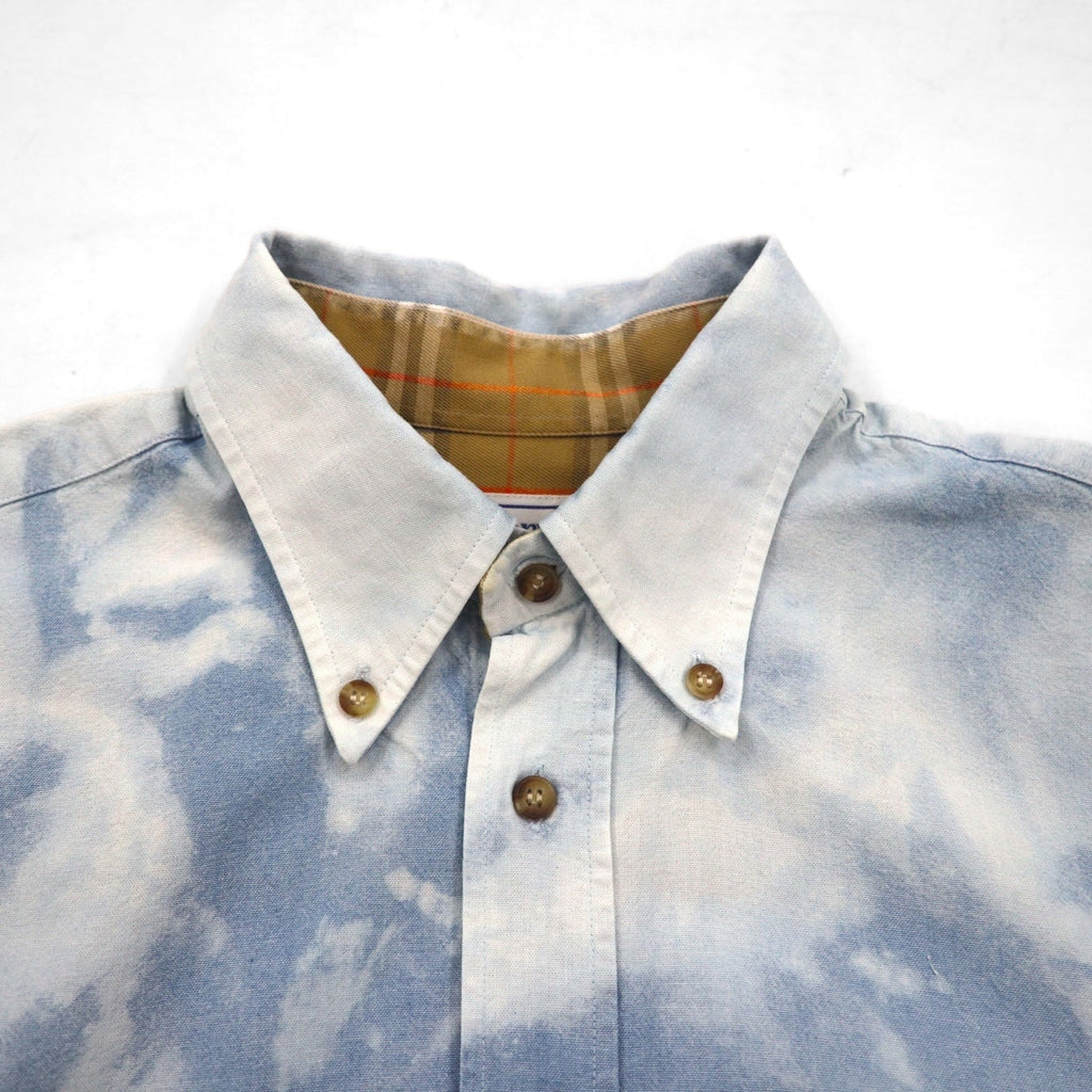 Burberry anni '90, camicia di jeans a maniche corte, abbottonata, vestibilità L, blu, taschino sul petto, made in Francia, lavaggio chimico