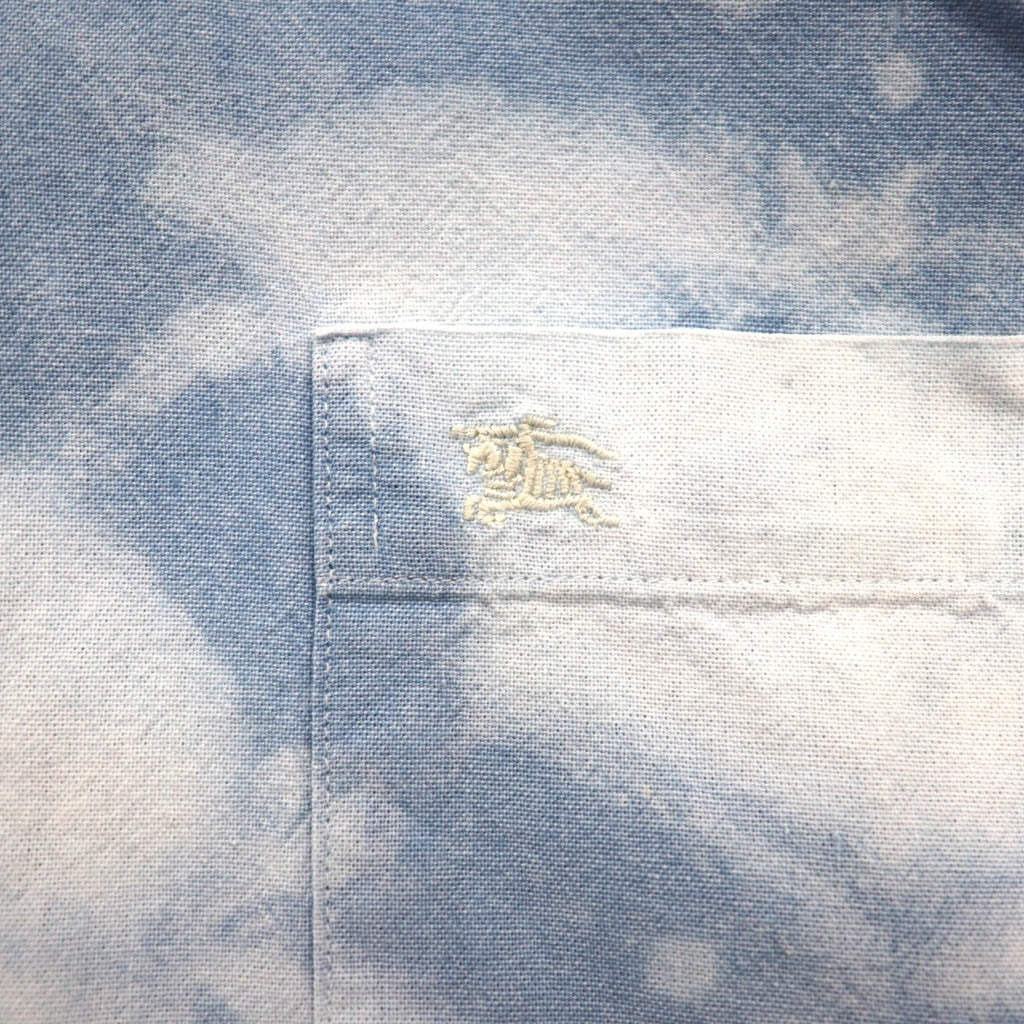 Burberry anni '90, camicia di jeans a maniche corte, abbottonata, vestibilità L, blu, taschino sul petto, made in Francia, lavaggio chimico