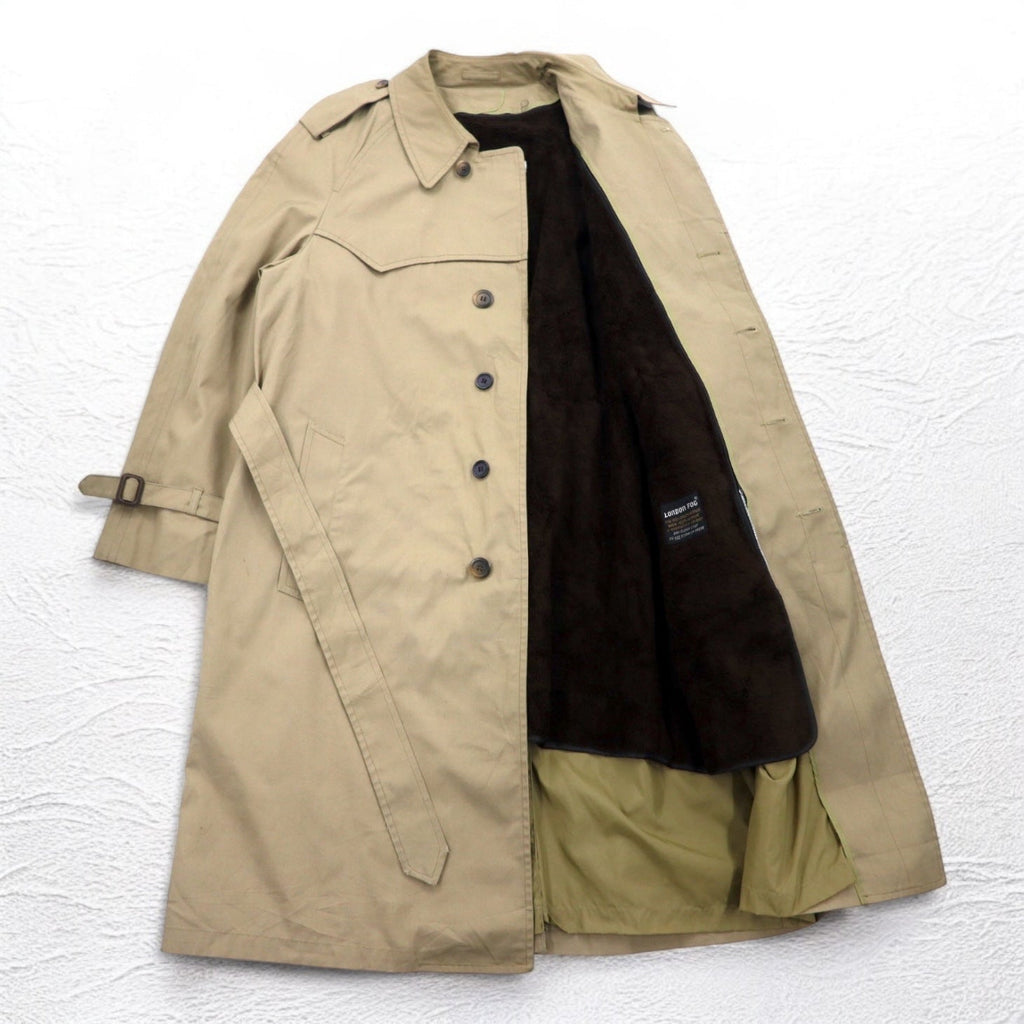 LONDON FOG Trench Coat con collo alla coreana XL Beige, pattina copribottoni, spalline, fodera in pelliccia rimovibile, con cintura