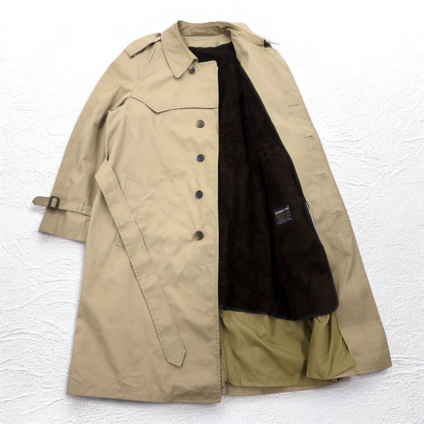 LONDON FOG Trench Coat con collo alla coreana XL Beige, pattina copribottoni, spalline, fodera in pelliccia rimovibile, con cintura