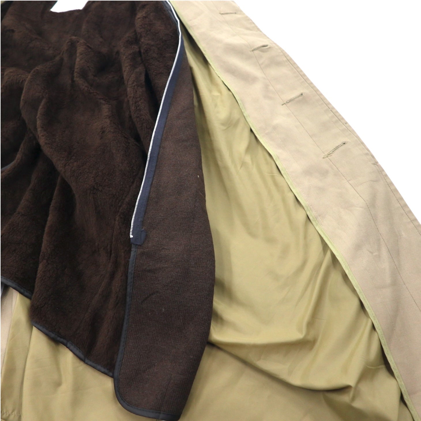 LONDON FOG Trench Coat con collo alla coreana XL Beige, pattina copribottoni, spalline, fodera in pelliccia rimovibile, con cintura