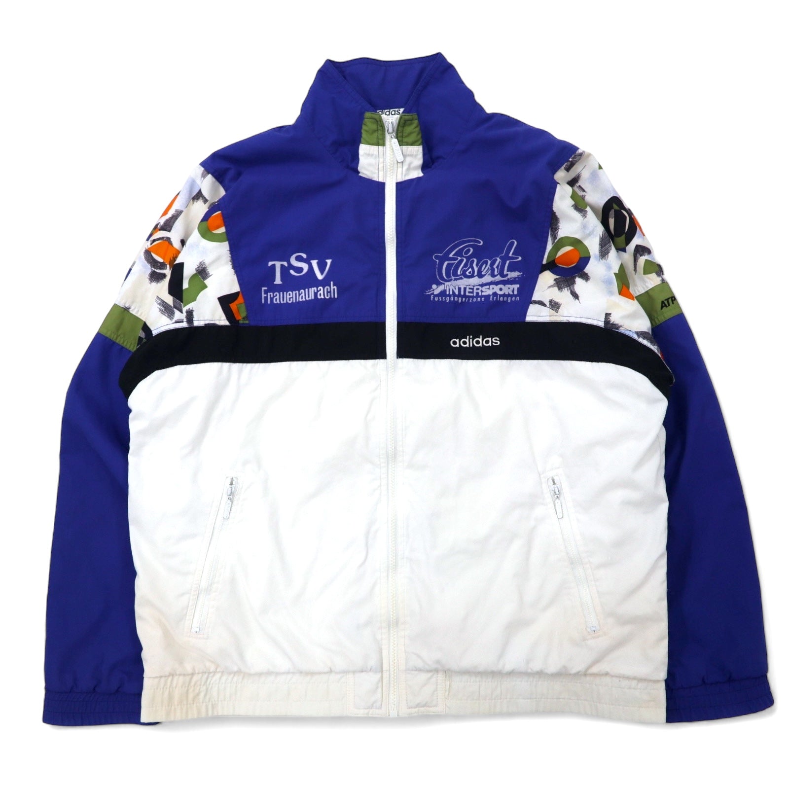 Giacca in nylon Adidas anni '90, giacca da pista, tuta, taglia XL, blu, bianco, poliestere, etichetta argento, ATP TOUR