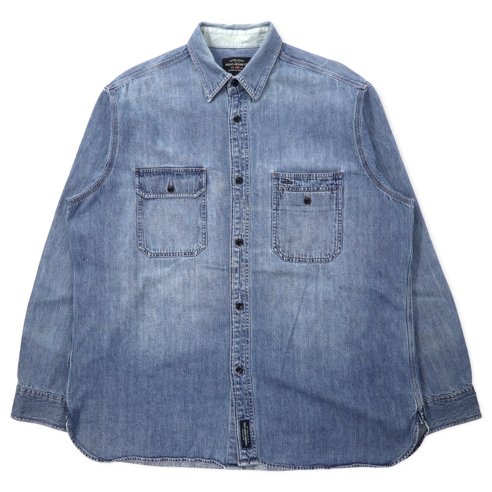 POLO JEANS CO. RALPH LAUREN Camicia da lavoro in denim anni '90 L Blu Cotone Bottoni cat's eye Oversize