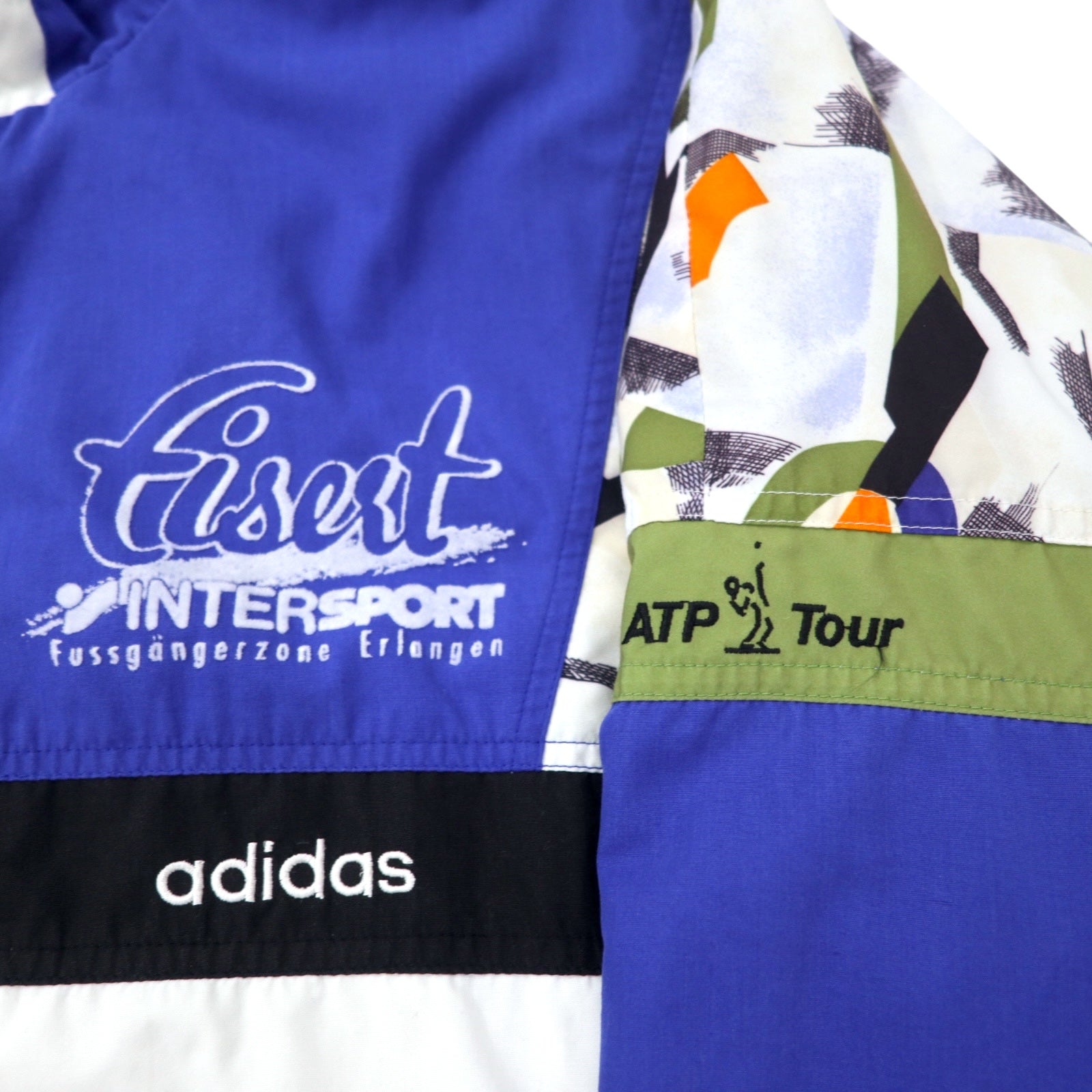 Giacca in nylon Adidas anni '90, giacca da pista, tuta, taglia XL, blu, bianco, poliestere, etichetta argento, ATP TOUR