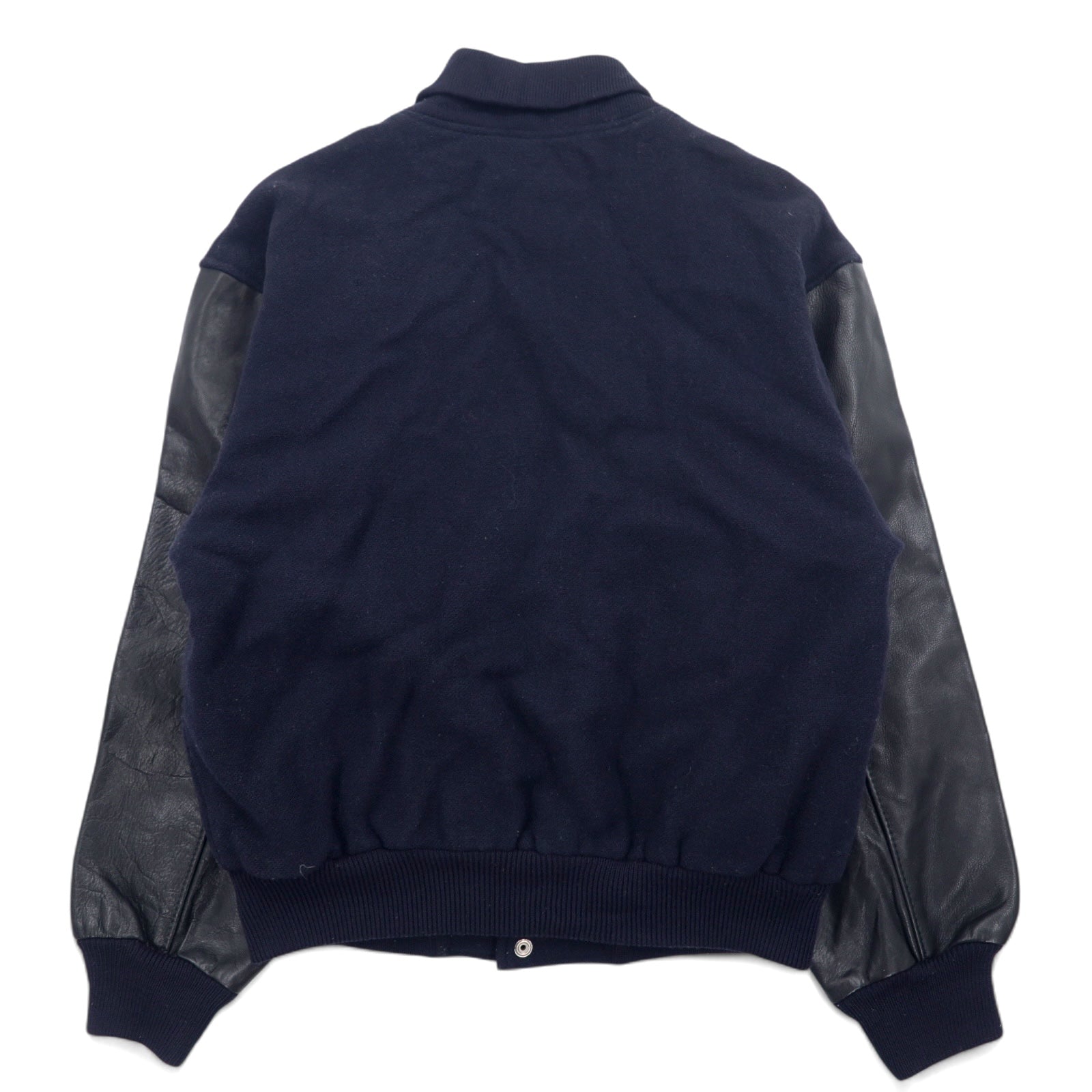 VAN -JAC- Anni '80 Giacca college maniche in pelle L blu navy lana pelle bovina prodotta in Giappone