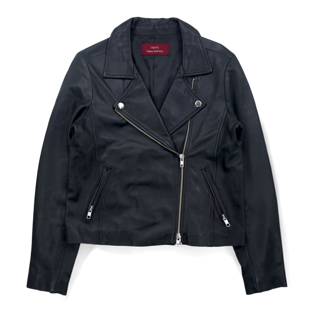 items URBAN RESEARCH Giacca chiodo in pelle di agnello, doppio petto, taglia S, colore nero, cerniera a doppio cursore WH73-27M001