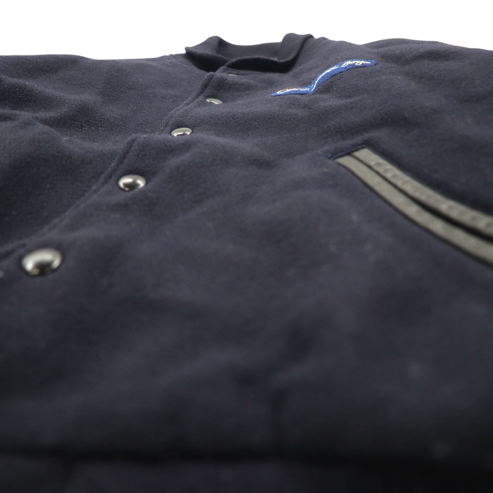 VAN -JAC- Anni '80 Giacca college maniche in pelle L blu navy lana pelle bovina prodotta in Giappone