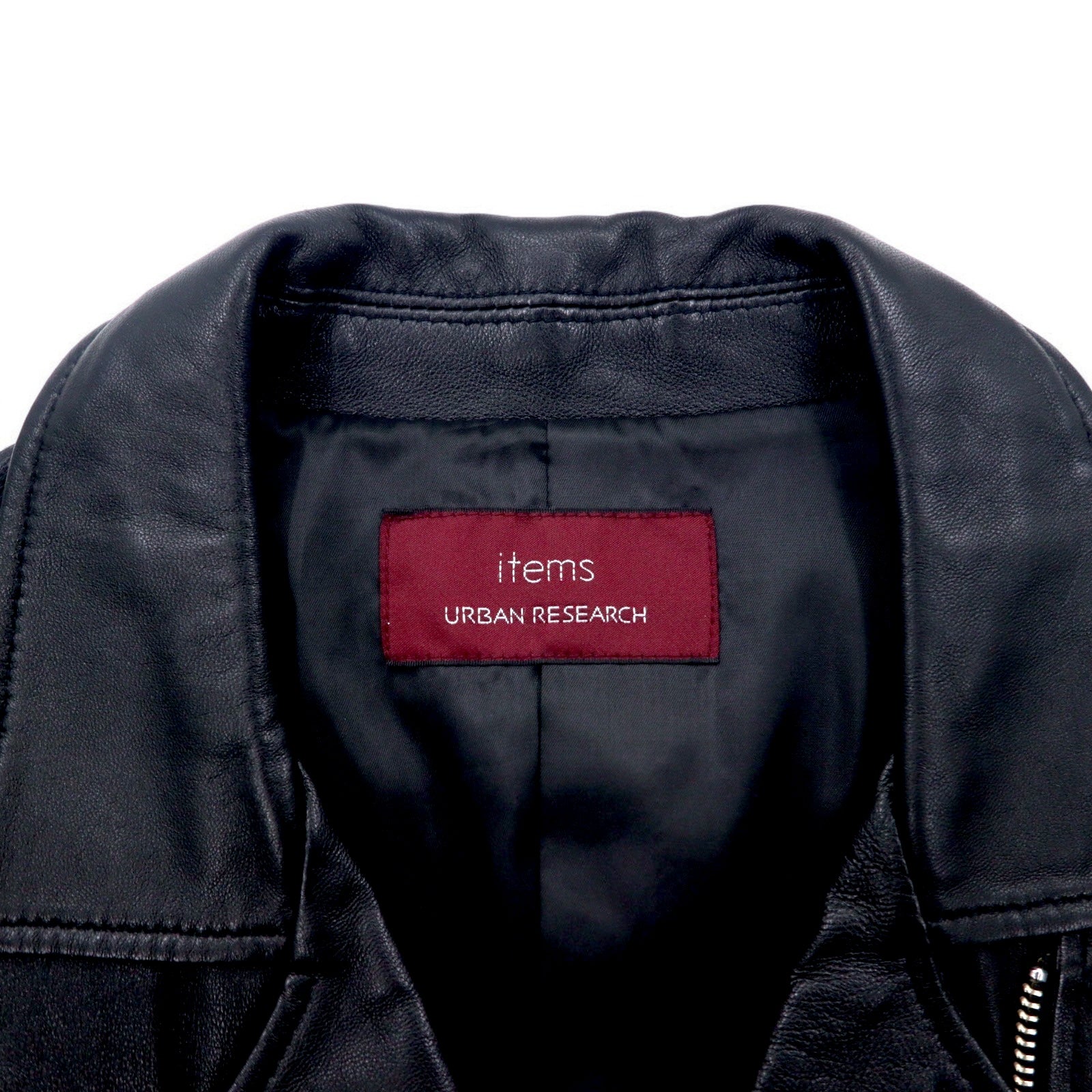items URBAN RESEARCH Giacca chiodo in pelle di agnello, doppio petto, taglia S, colore nero, cerniera a doppio cursore WH73-27M001