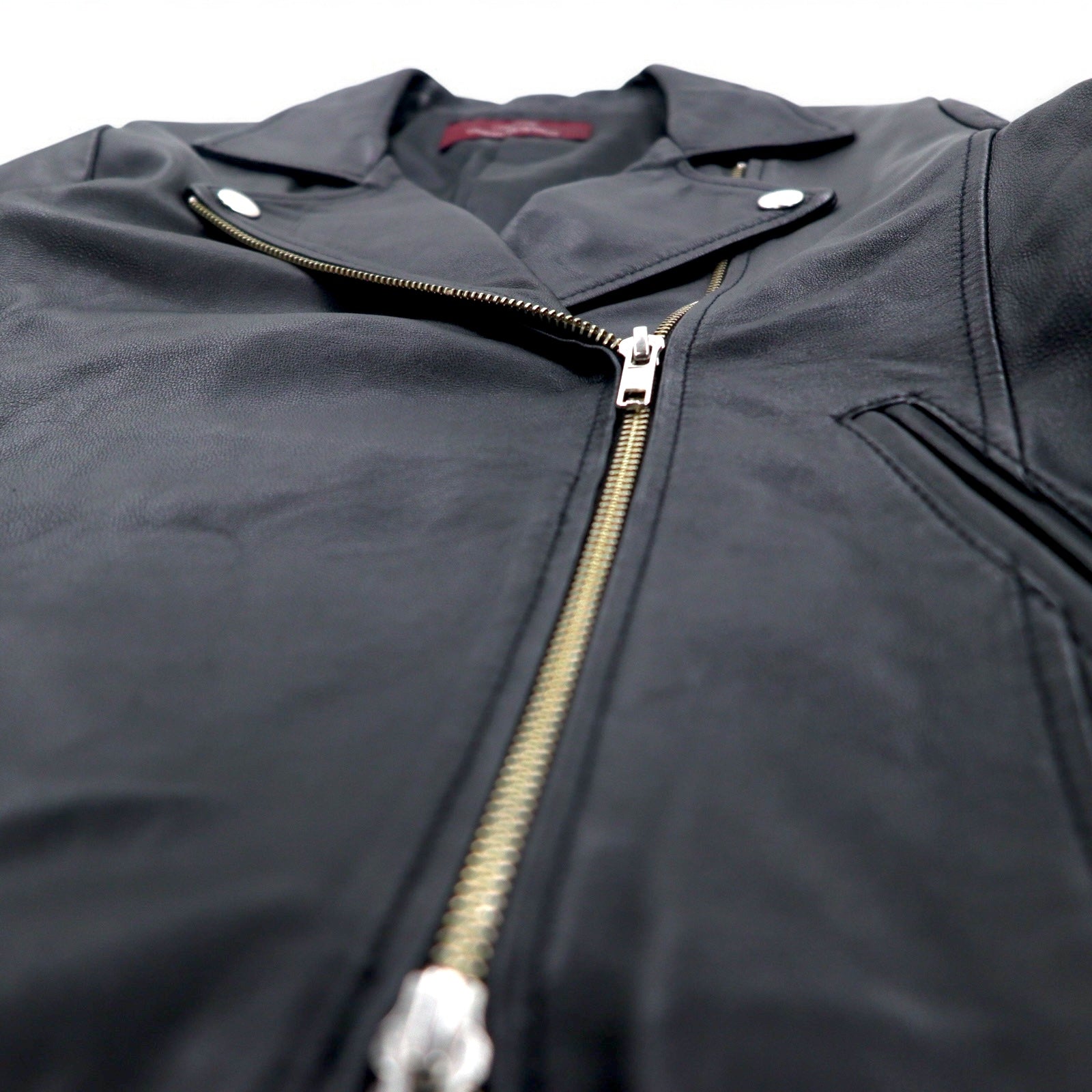 items URBAN RESEARCH Giacca chiodo in pelle di agnello, doppio petto, taglia S, colore nero, cerniera a doppio cursore WH73-27M001