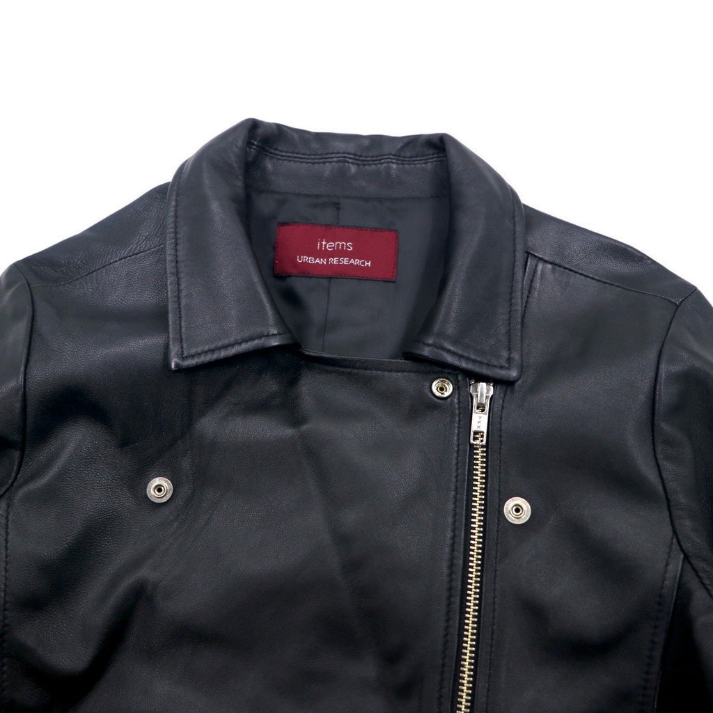 items URBAN RESEARCH Giacca chiodo in pelle di agnello, doppio petto, taglia S, colore nero, cerniera a doppio cursore WH73-27M001