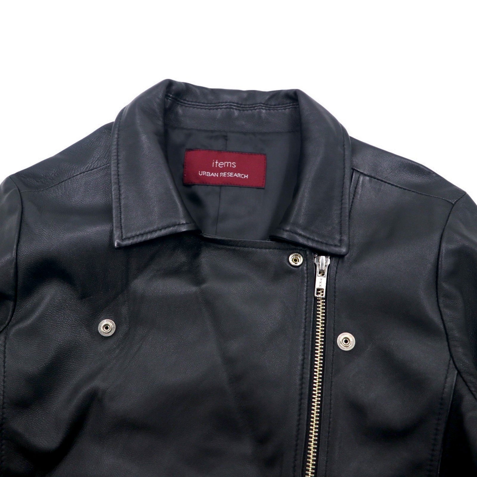 items URBAN RESEARCH Giacca chiodo in pelle di agnello, doppio petto, taglia S, colore nero, cerniera a doppio cursore WH73-27M001