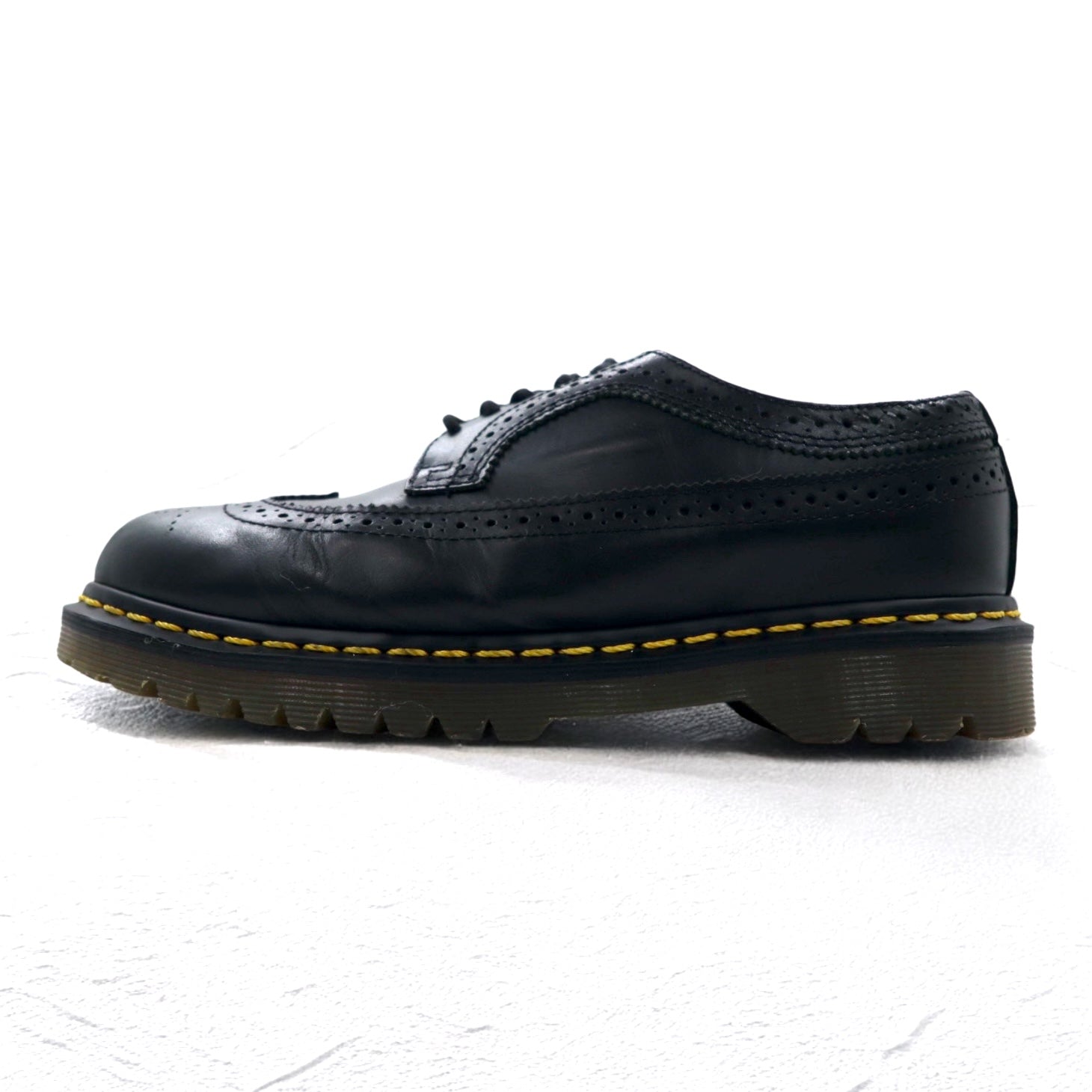Dr. Martens Scarpe Brogue Cucitura Gialla 26cm Pelle Nera Wingtip 3989