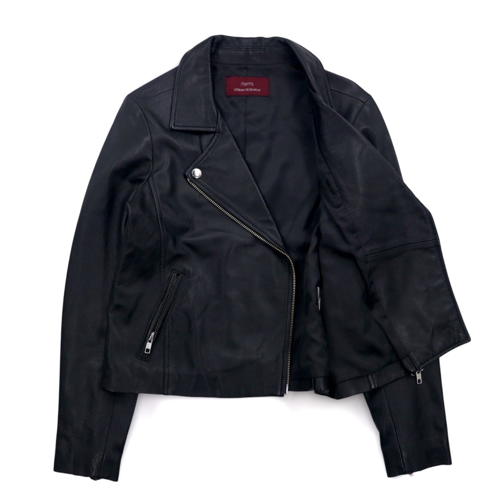 items URBAN RESEARCH Giacca chiodo in pelle di agnello, doppio petto, taglia S, colore nero, cerniera a doppio cursore WH73-27M001