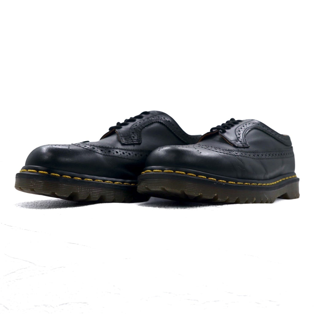 Dr. Martens Scarpe Brogue Cucitura Gialla 26cm Pelle Nera Wingtip 3989
