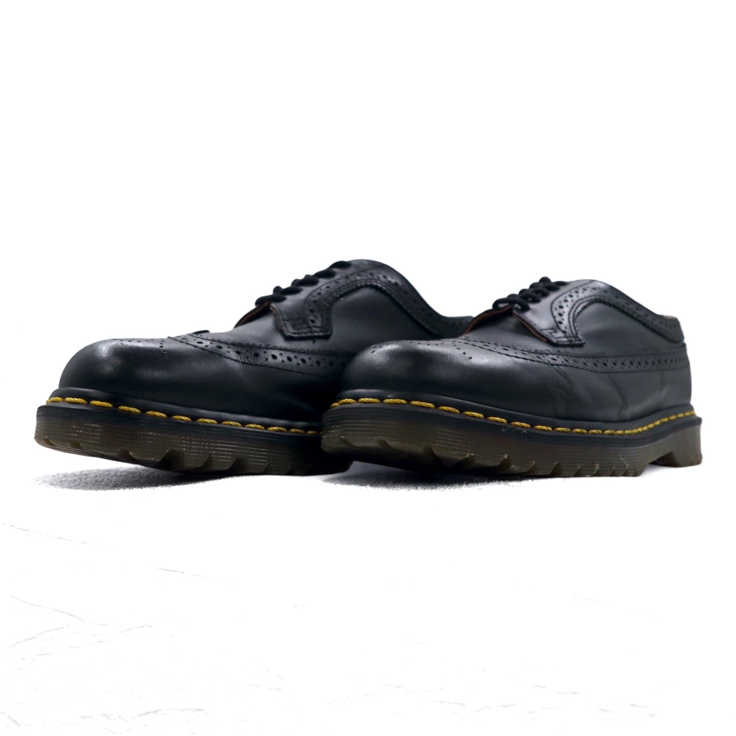 Dr. Martens Scarpe Brogue Cucitura Gialla 26cm Pelle Nera Wingtip 3989