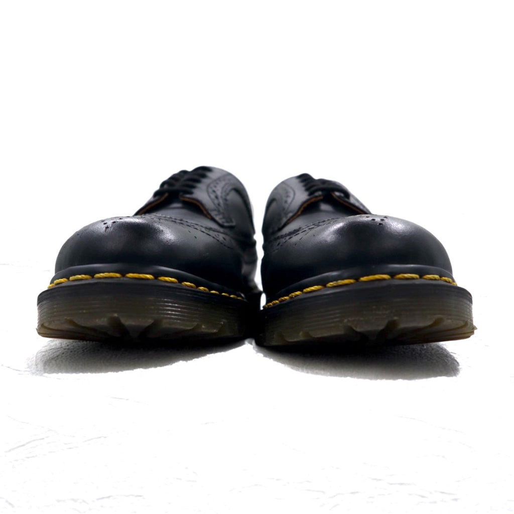 Dr. Martens Scarpe Brogue Cucitura Gialla 26cm Pelle Nera Wingtip 3989