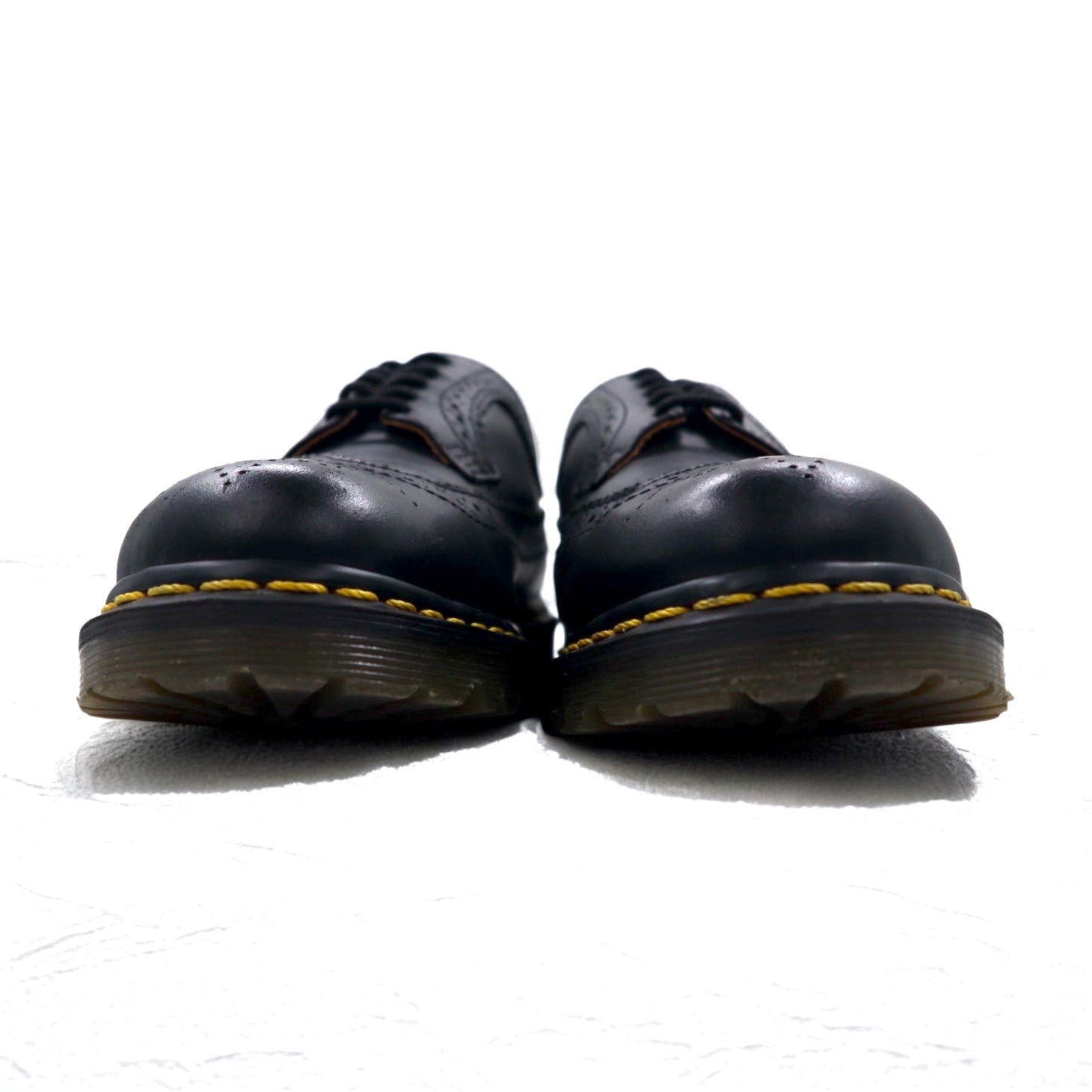 Dr. Martens Scarpe Brogue Cucitura Gialla 26cm Pelle Nera Wingtip 3989