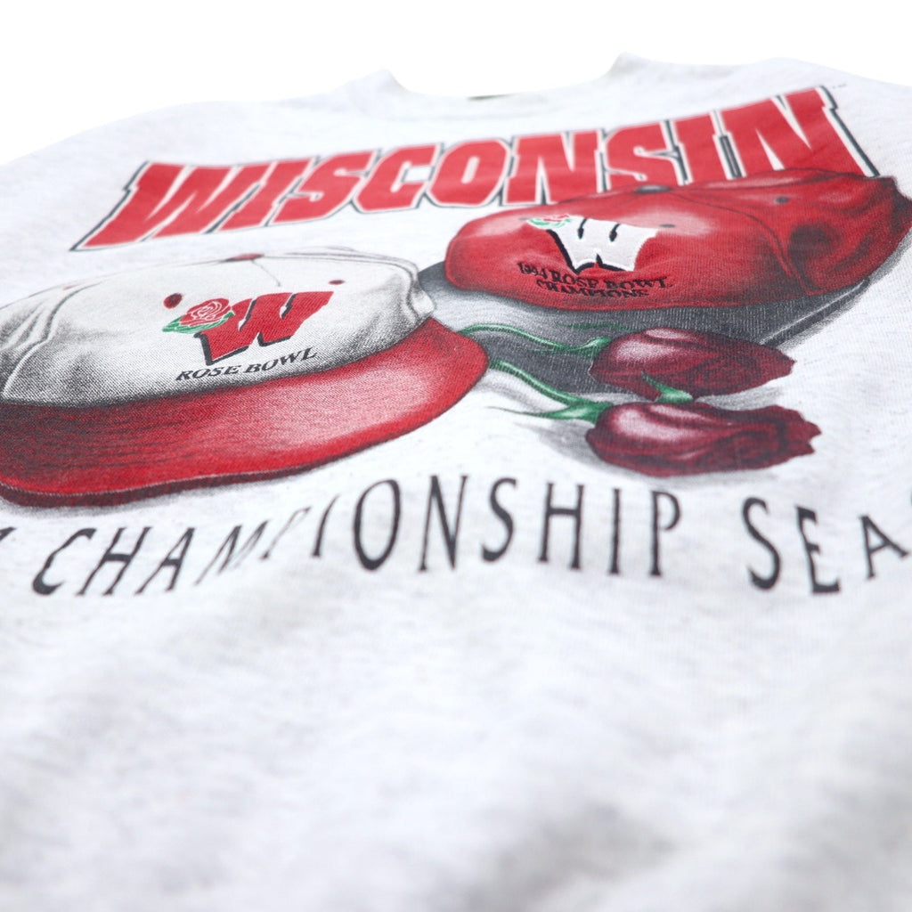 Felpa stampata da football americano NUTMEG, anni '90, made in USA, taglia L, grigia, cotone, WISCONSIN ROSE BOWL
