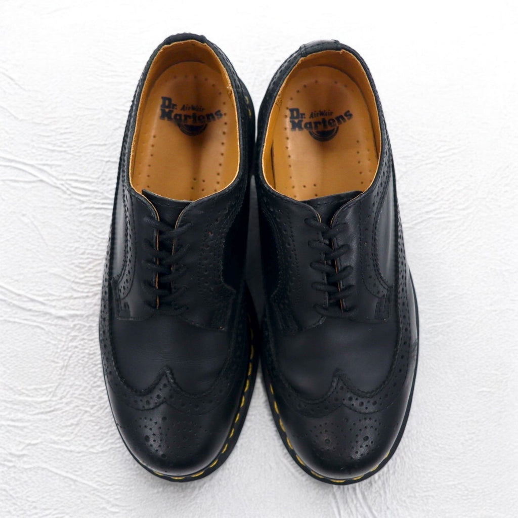 Dr. Martens Scarpe Brogue Cucitura Gialla 26cm Pelle Nera Wingtip 3989
