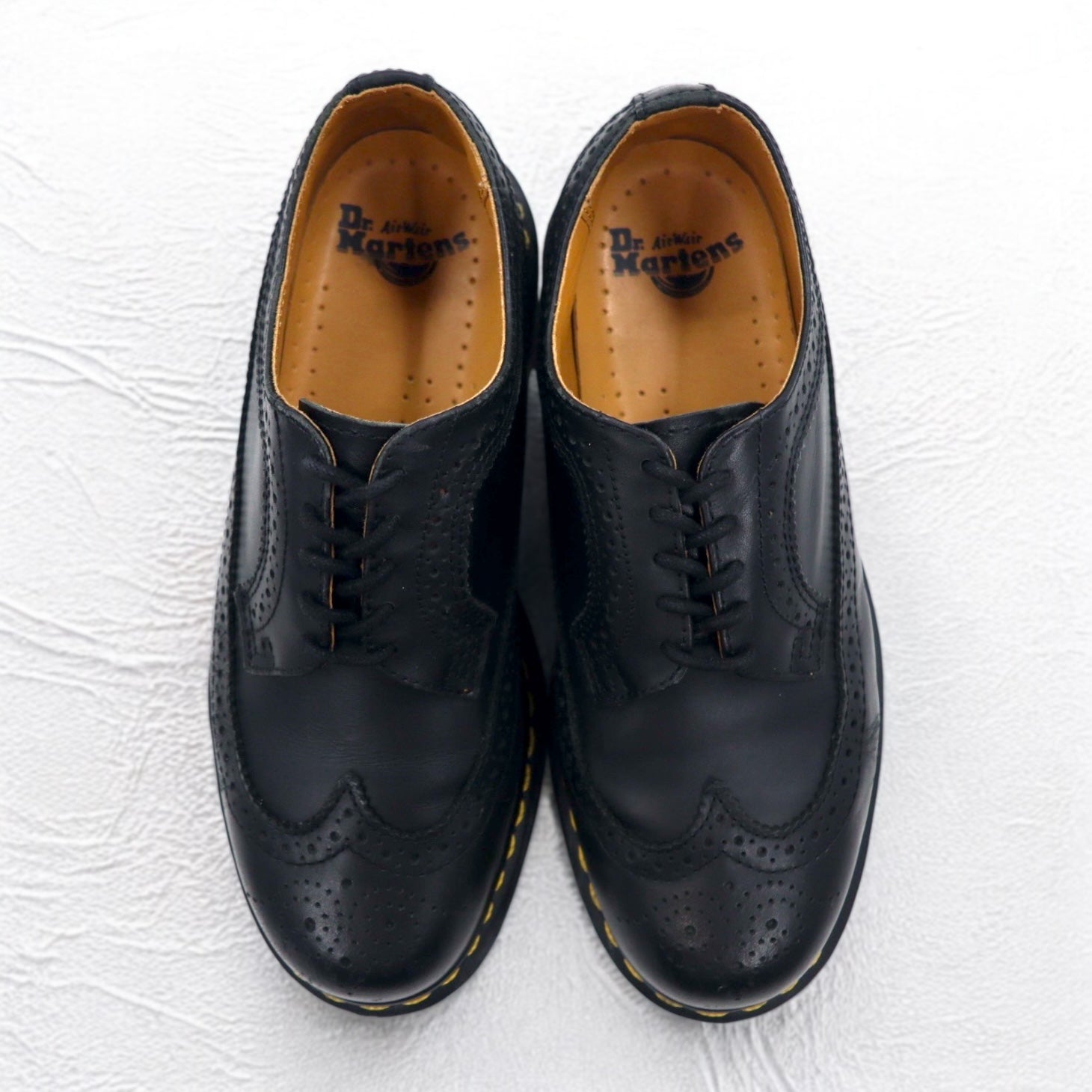Dr. Martens Scarpe Brogue Cucitura Gialla 26cm Pelle Nera Wingtip 3989