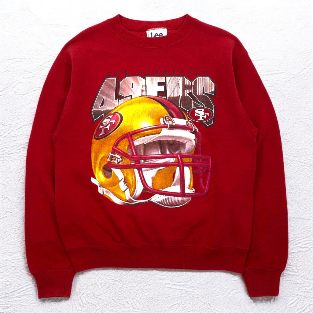 Lee USA製 90s NFL Stampa Felpa L Rossa Felpata Internamente Football San Francisco 49ers